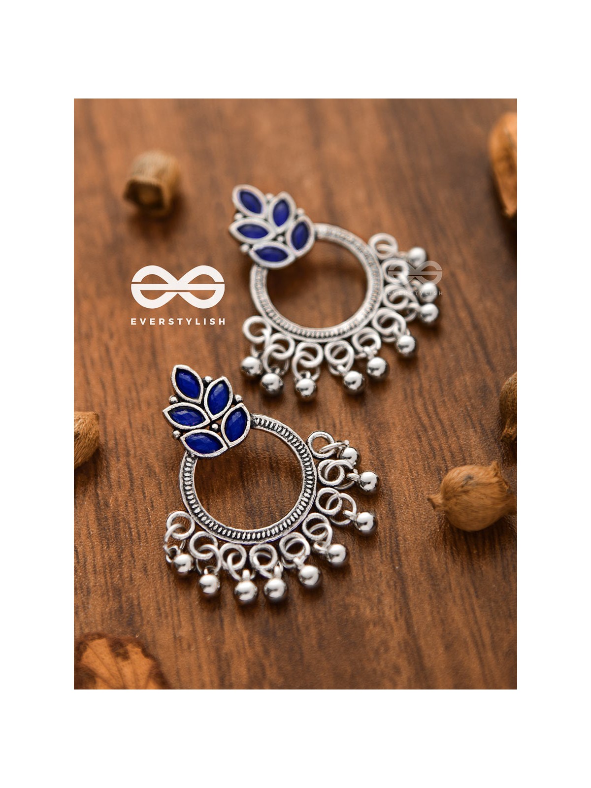 A touch of Bohemian Elegance (Sapphire Blue) - Embellished Oxidised Earrings
