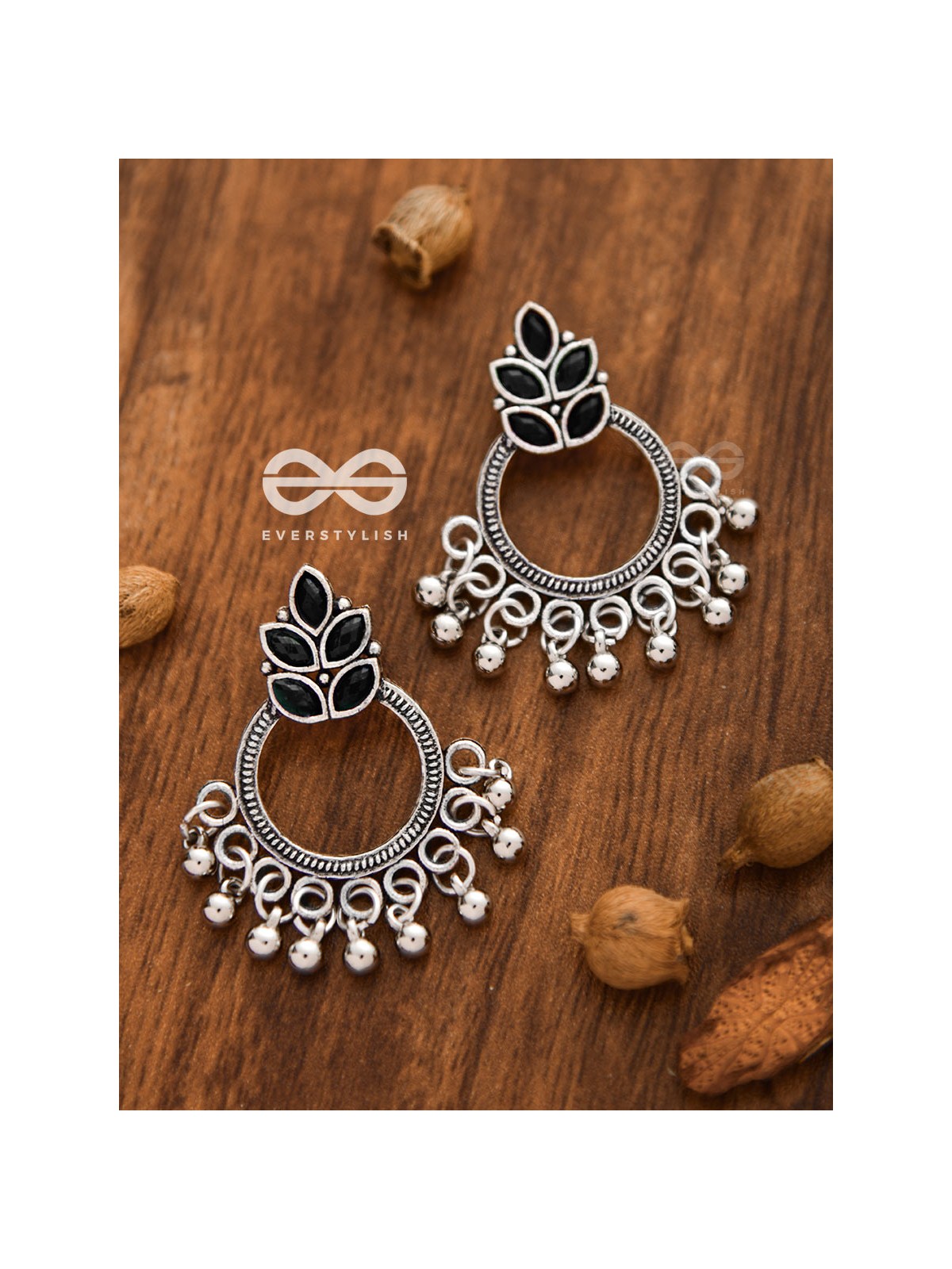A touch of Bohemian Elegance (Onyx Black) - Embellished Oxidised Earrings