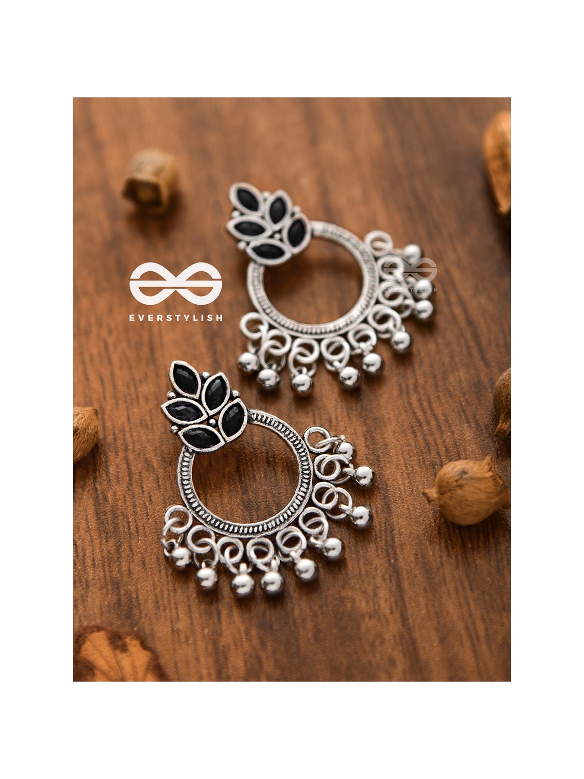 A touch of Bohemian Elegance (Onyx Black) - Embellished Oxidised Earrings