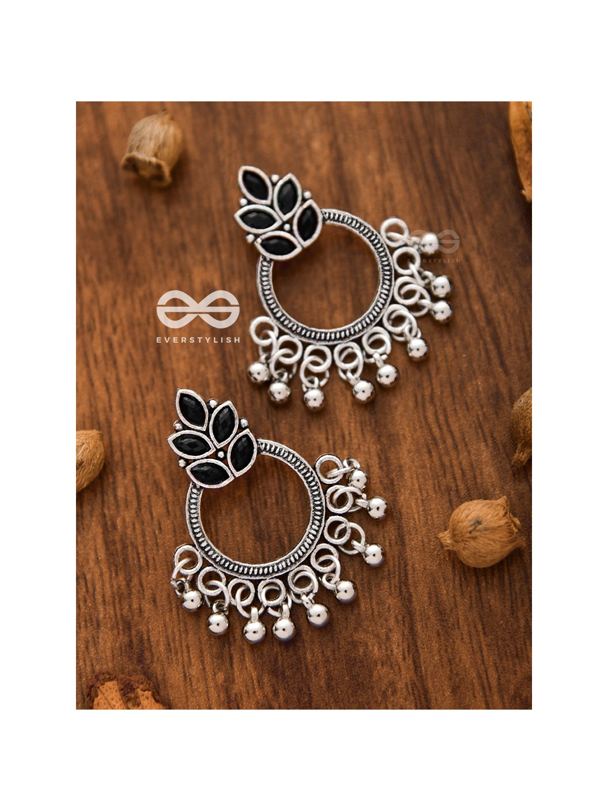 A touch of Bohemian Elegance (Onyx Black) - Embellished Oxidised Earrings