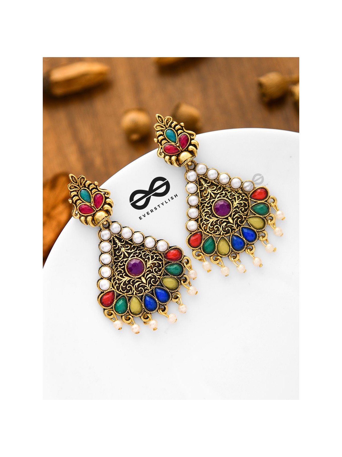 The Embellished Intricate Elegance - Golden Statement Earrings