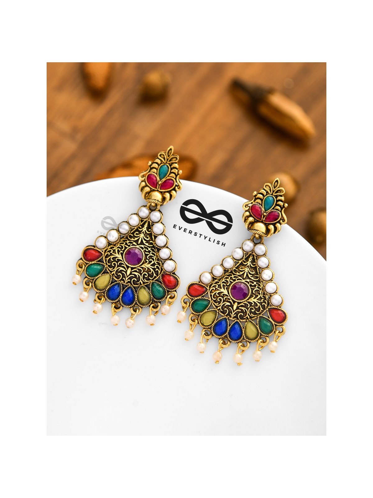 The Embellished Intricate Elegance - Golden Statement Earrings