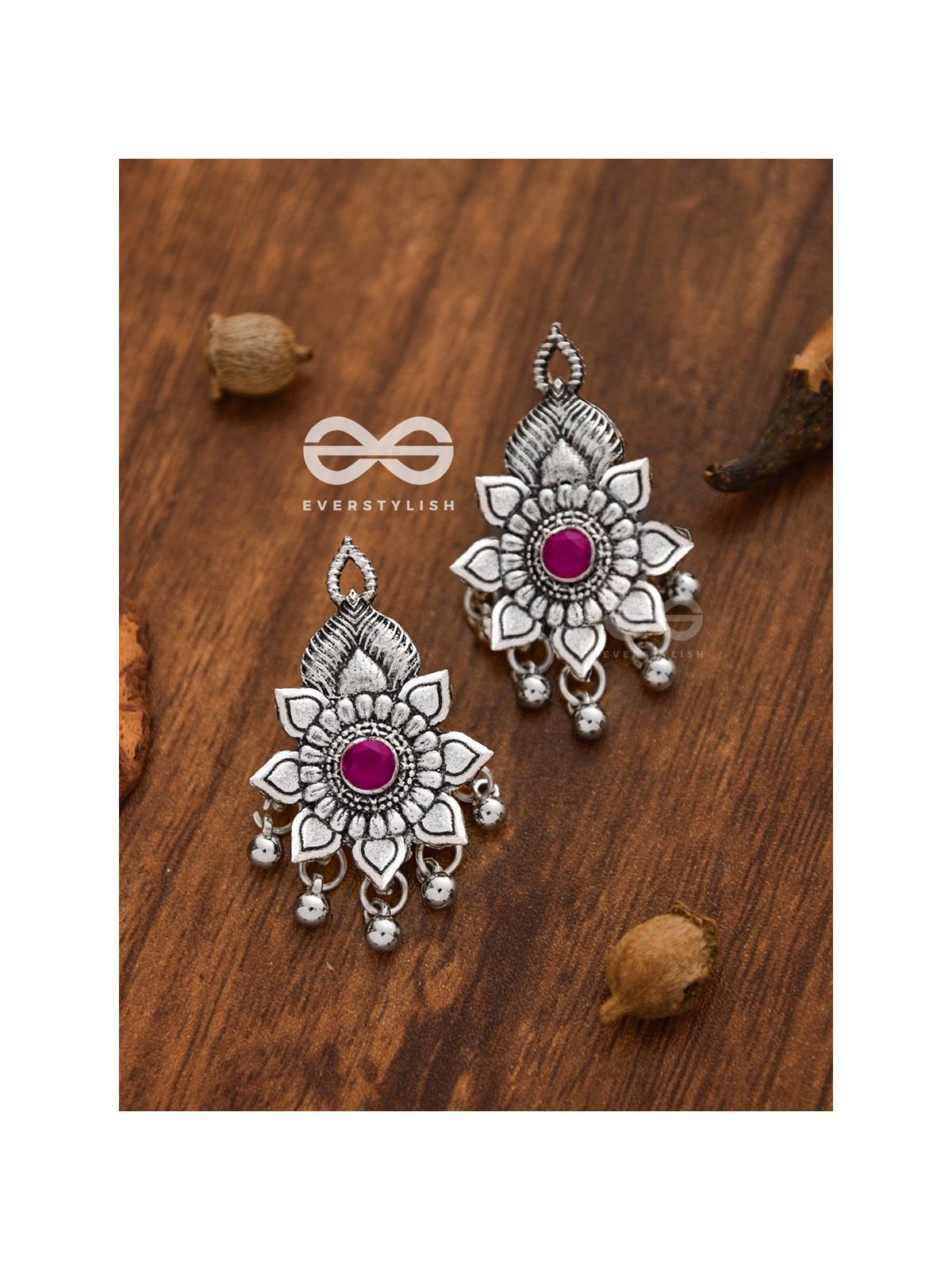 The Majestic Artwork Studs (Ruby Red) - Embellished Oxidised Collection