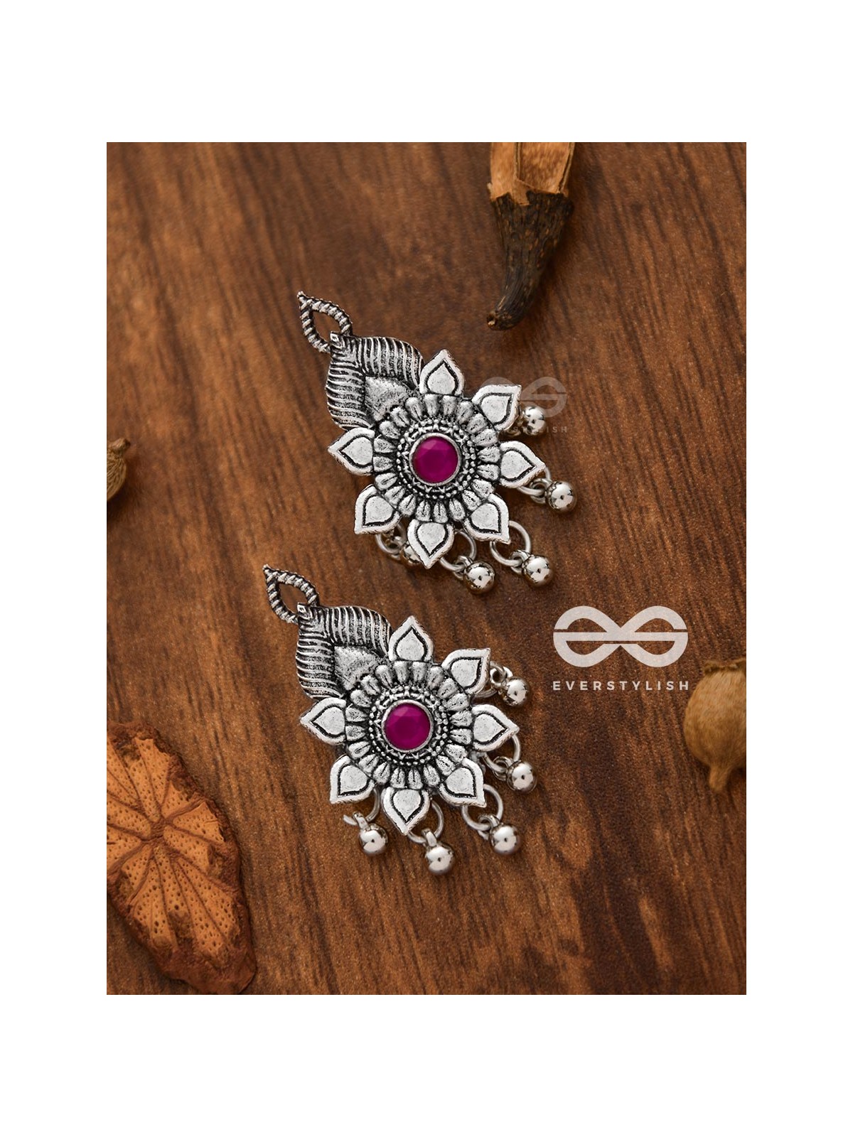 The Majestic Artwork Studs (Ruby Red) - Embellished Oxidised Collection