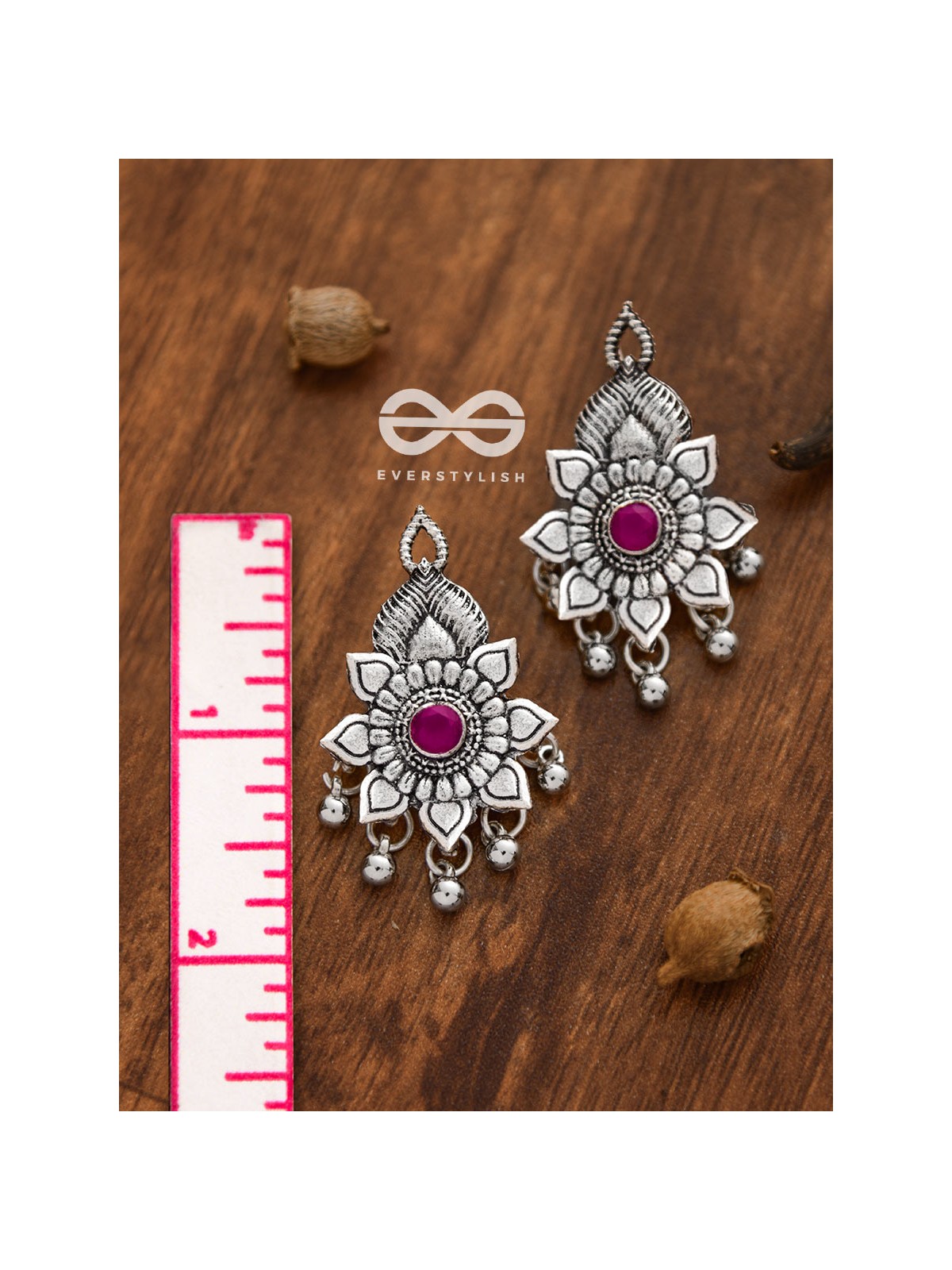 The Majestic Artwork Studs (Ruby Red) - Embellished Oxidised Collection