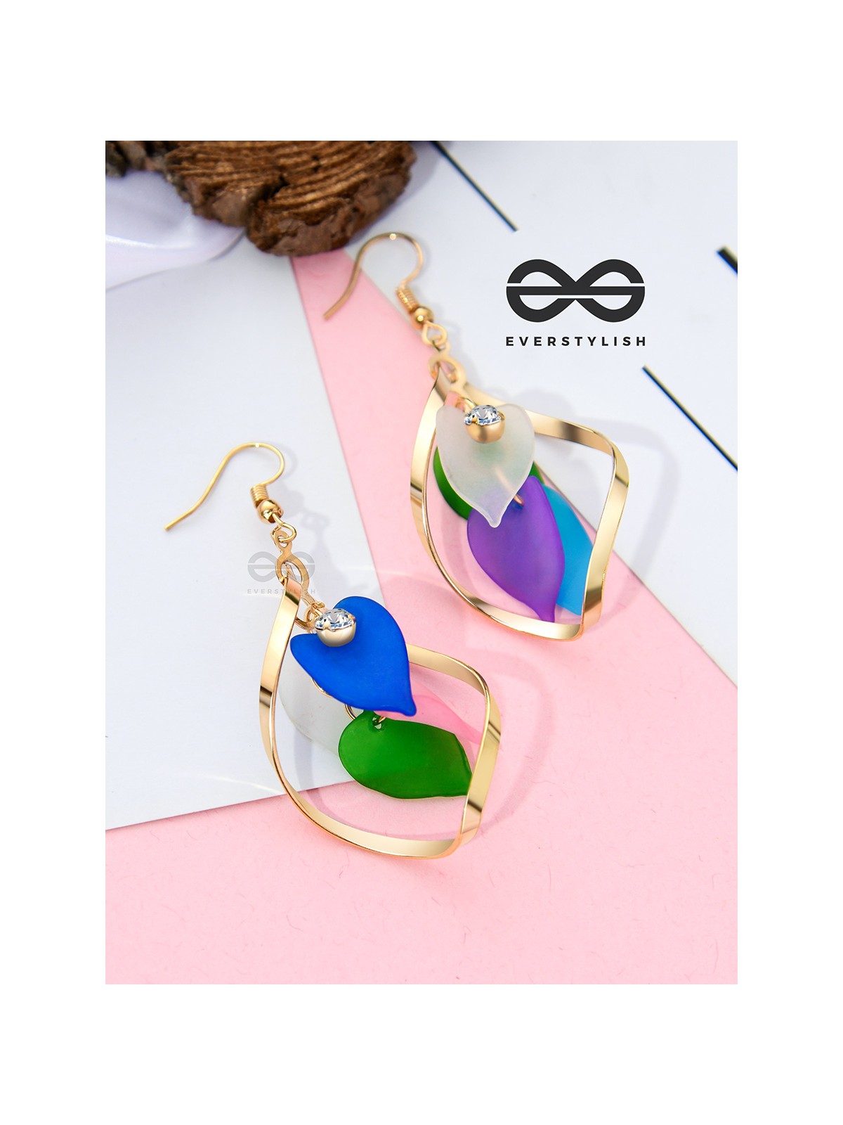 The Petals in a Twist (Multicoloured) - Golden Casual Danglers
