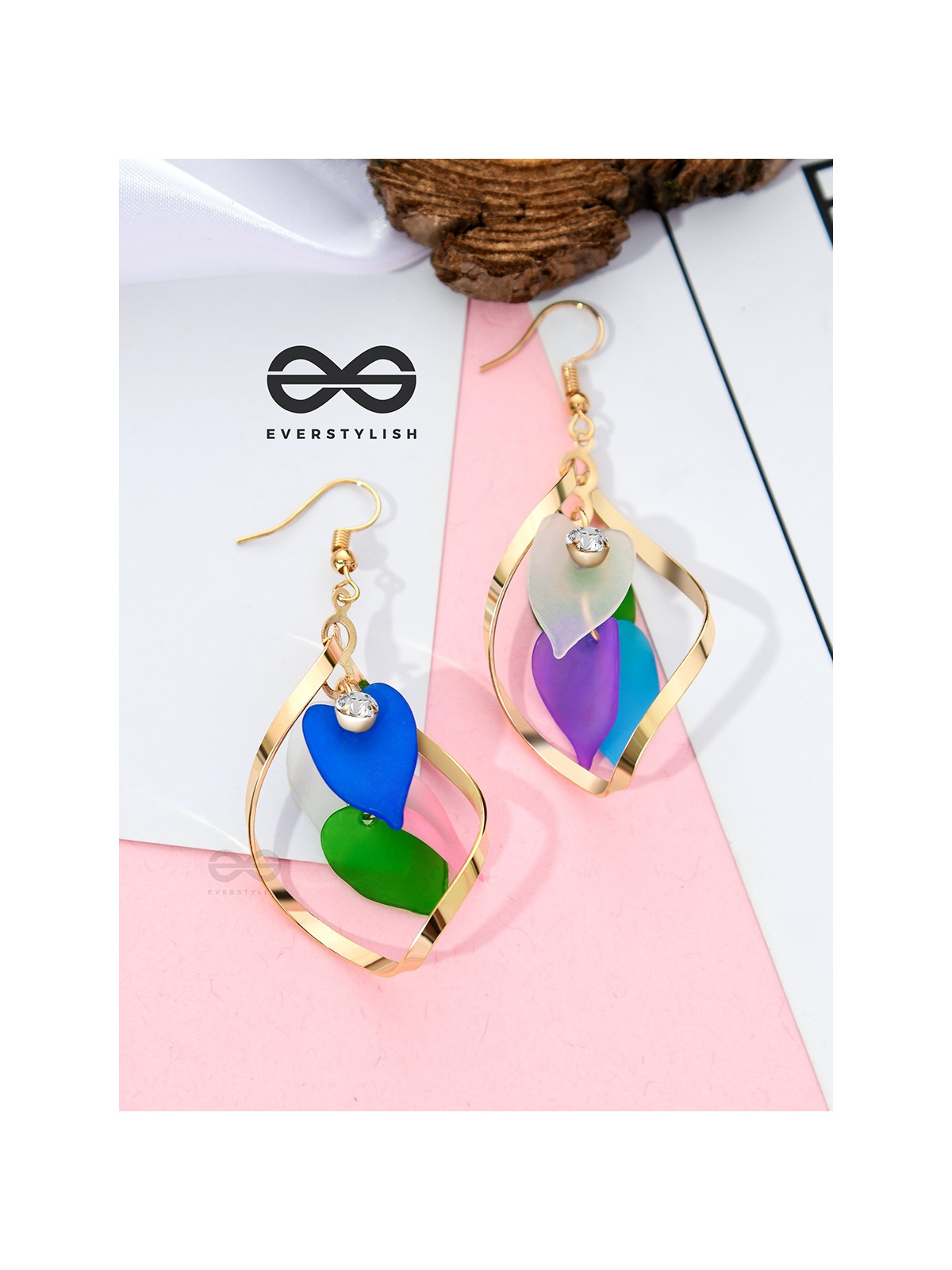 The Petals in a Twist (Multicoloured) - Golden Casual Danglers
