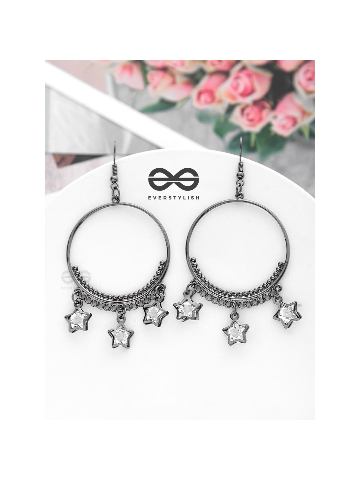 The Star-Studded Charms - Gun-Metal Finish Danglers