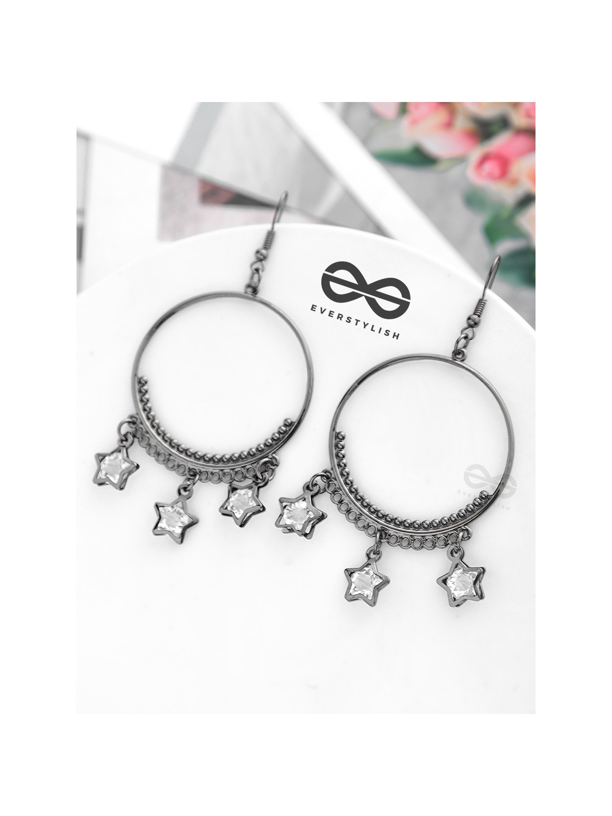 The Star-Studded Charms - Gun-Metal Finish Danglers