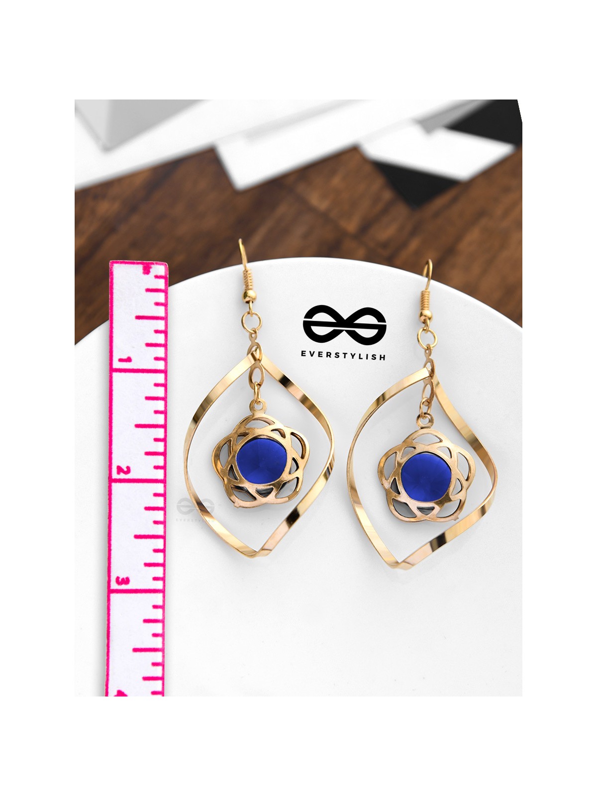 A Star-Studded Twist (Royal Blue) - Golden Light-weight Earrings