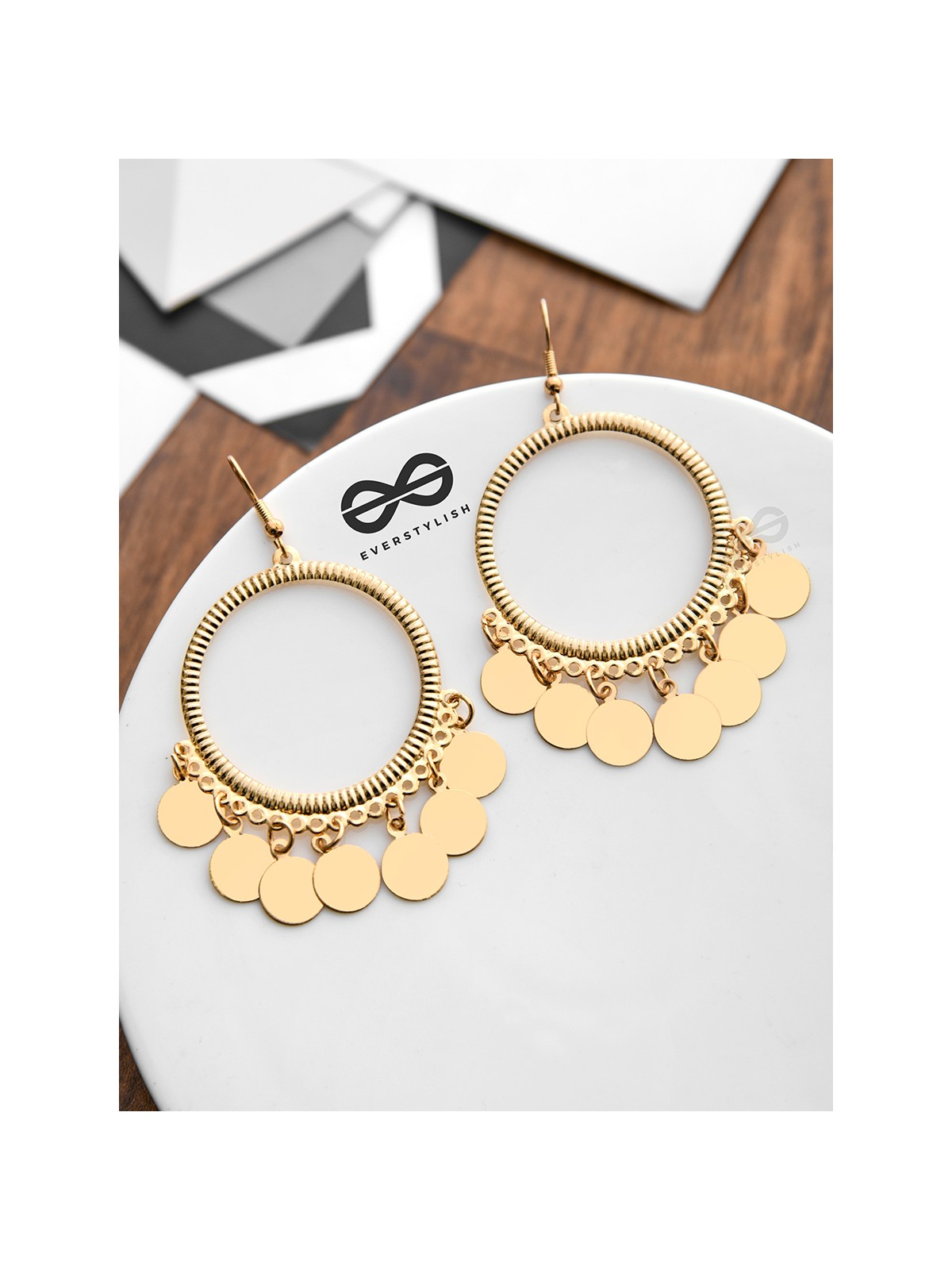 The Circular Charm Danglers - The Golden Charm Collection