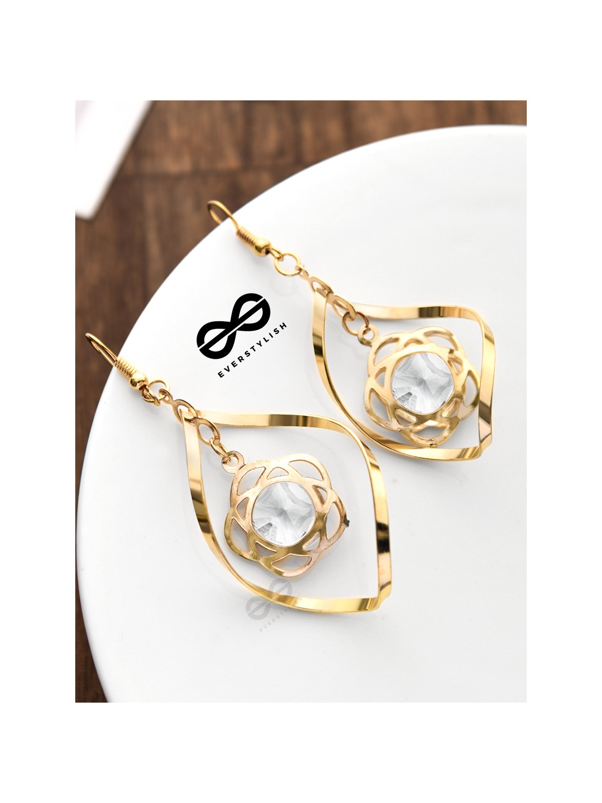 A Star-Studded Twist (Crystal White) - Golden Light-weight Earrings
