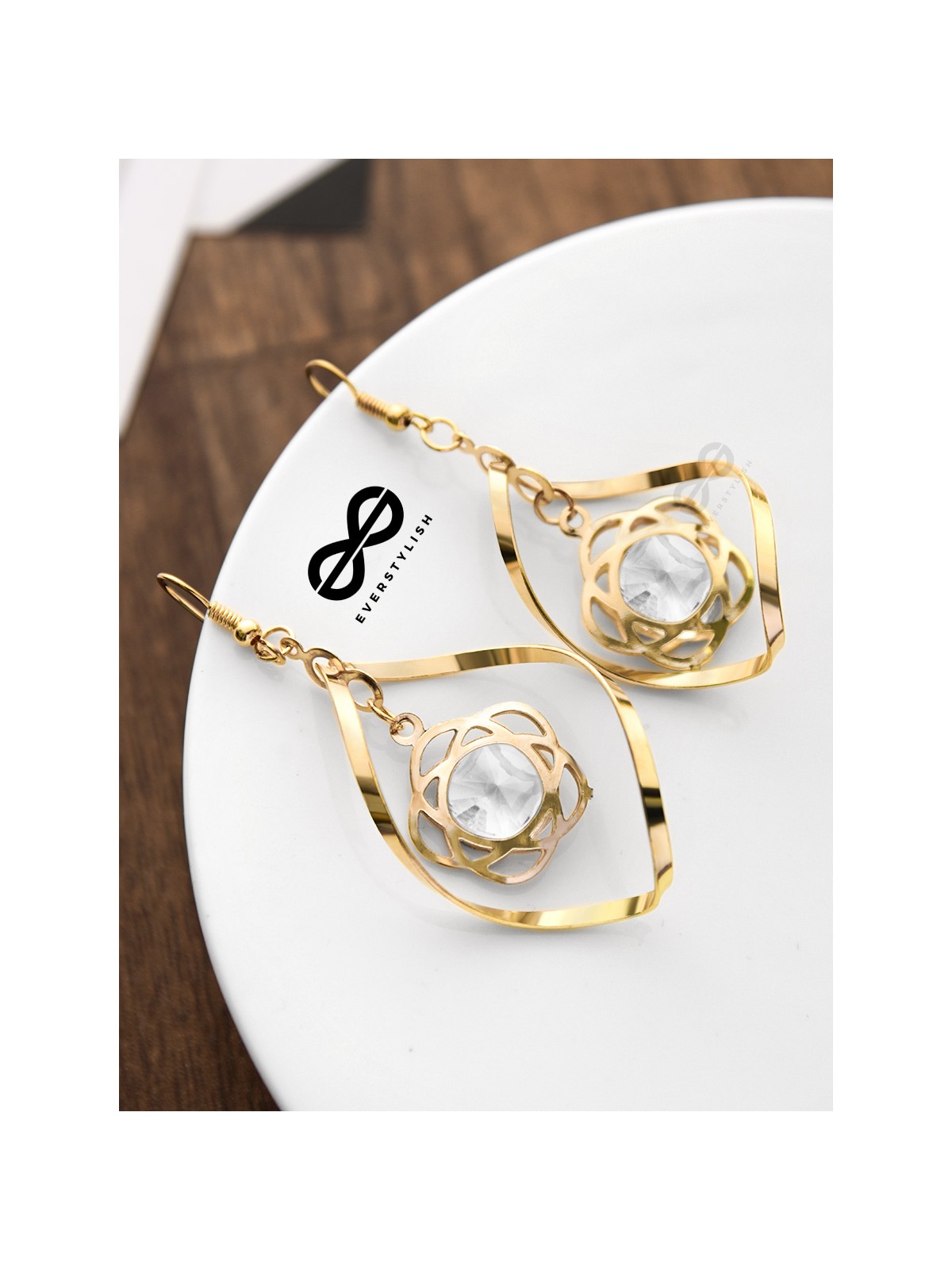 A Star-Studded Twist (Crystal White) - Golden Light-weight Earrings