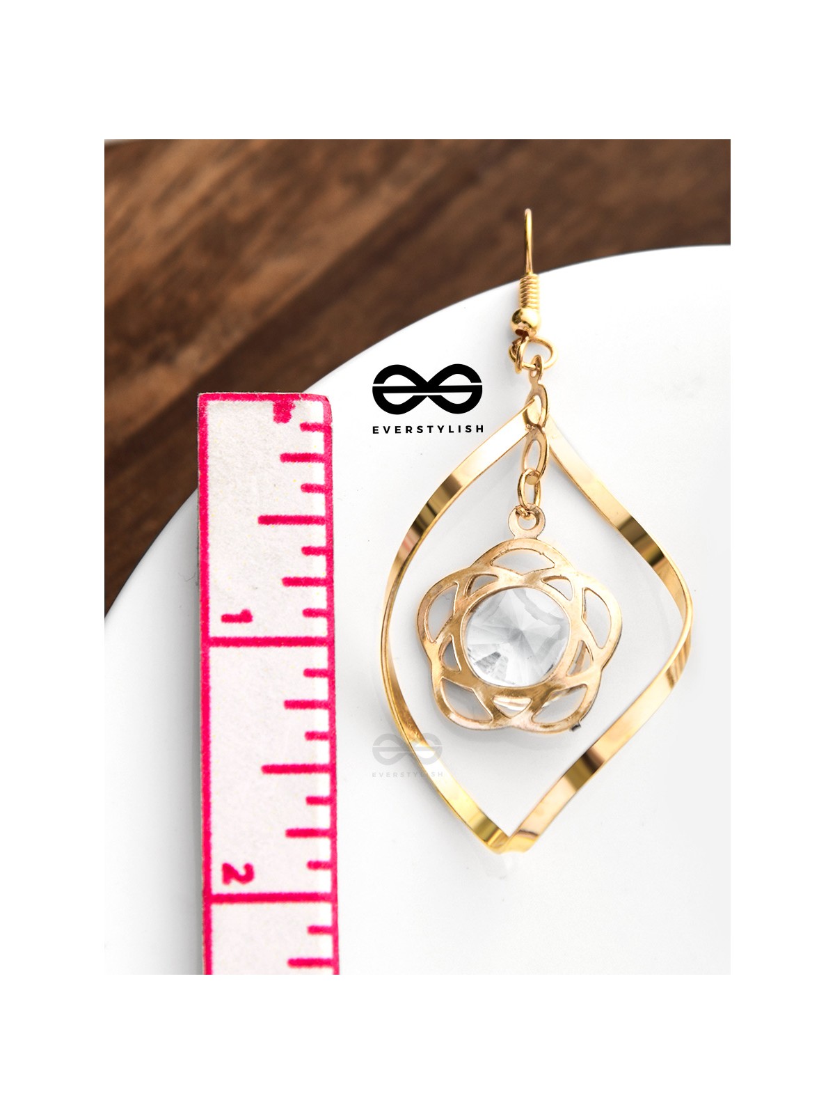 A Star-Studded Twist (Crystal White) - Golden Light-weight Earrings