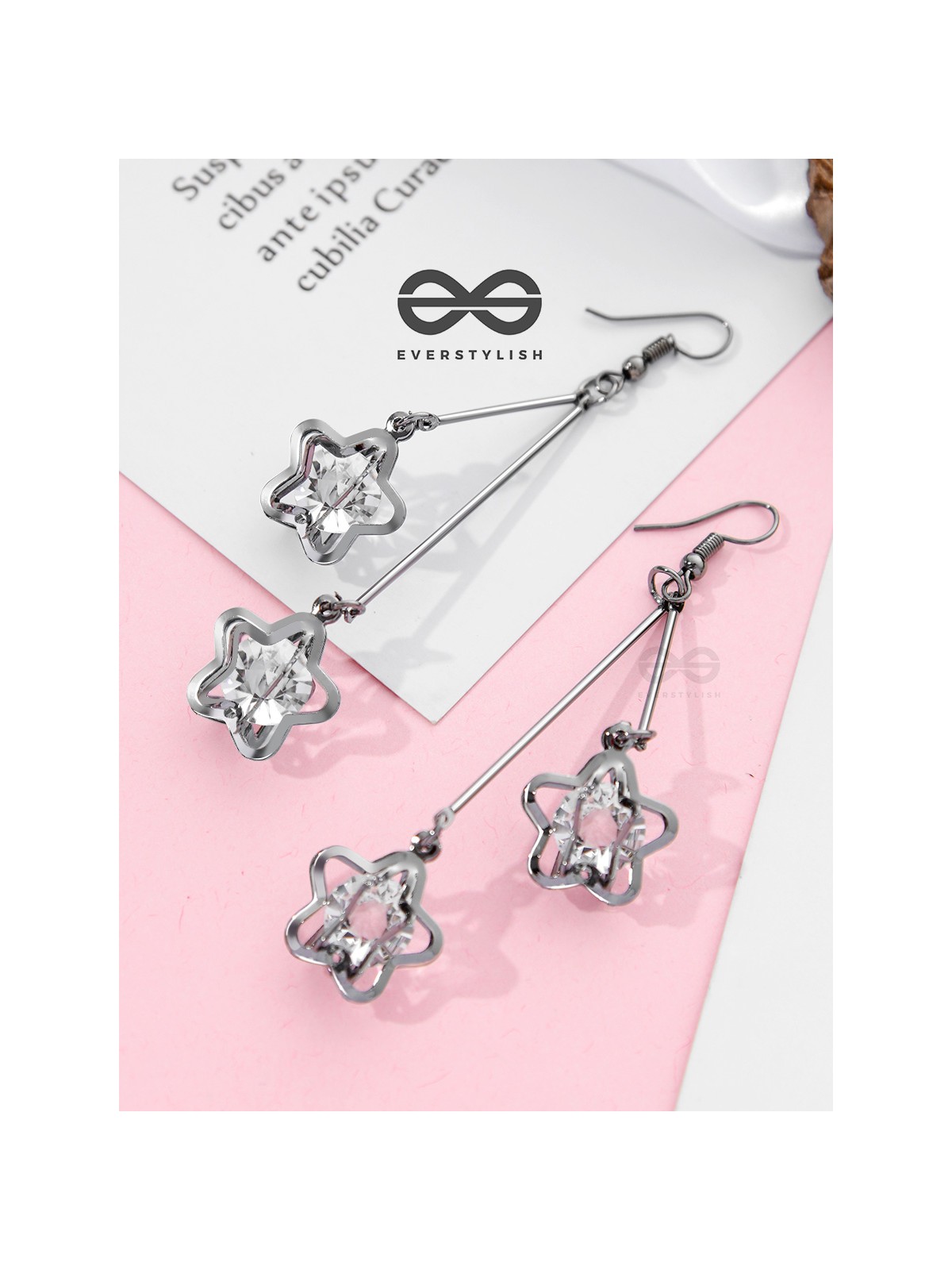 The Double Shimmery Stars (Gun Metal finish)- Casual Dangler Earrings