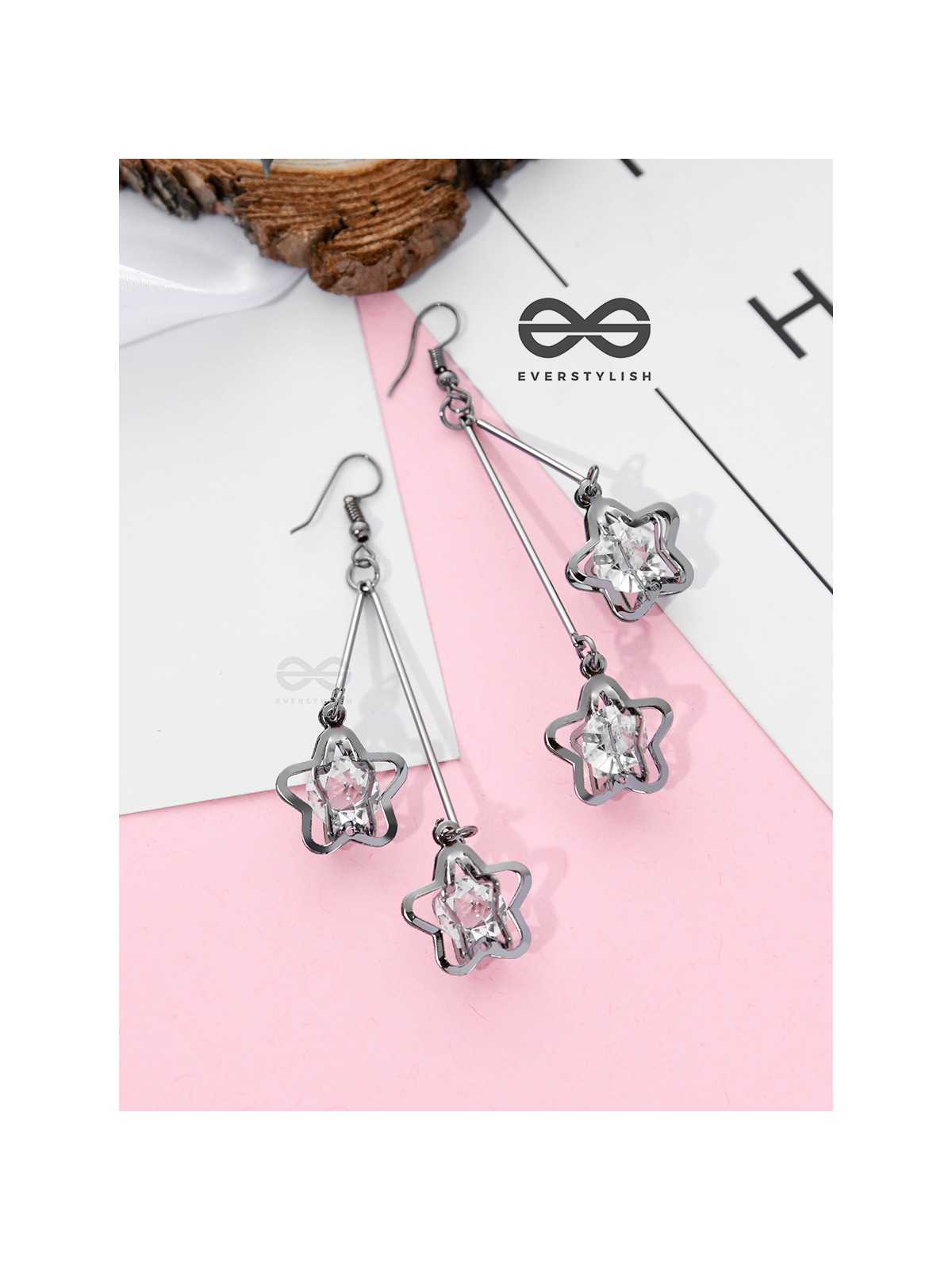 The Double Shimmery Stars (Gun Metal finish)- Casual Dangler Earrings