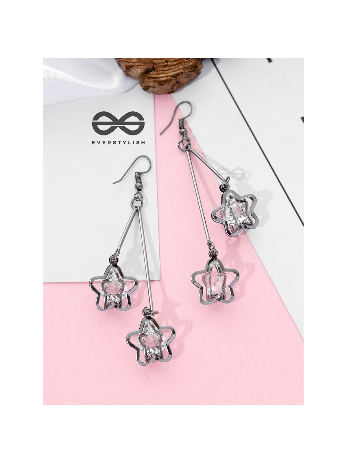 The Double Shimmery Stars (Gun Metal finish)- Casual Dangler Earrings