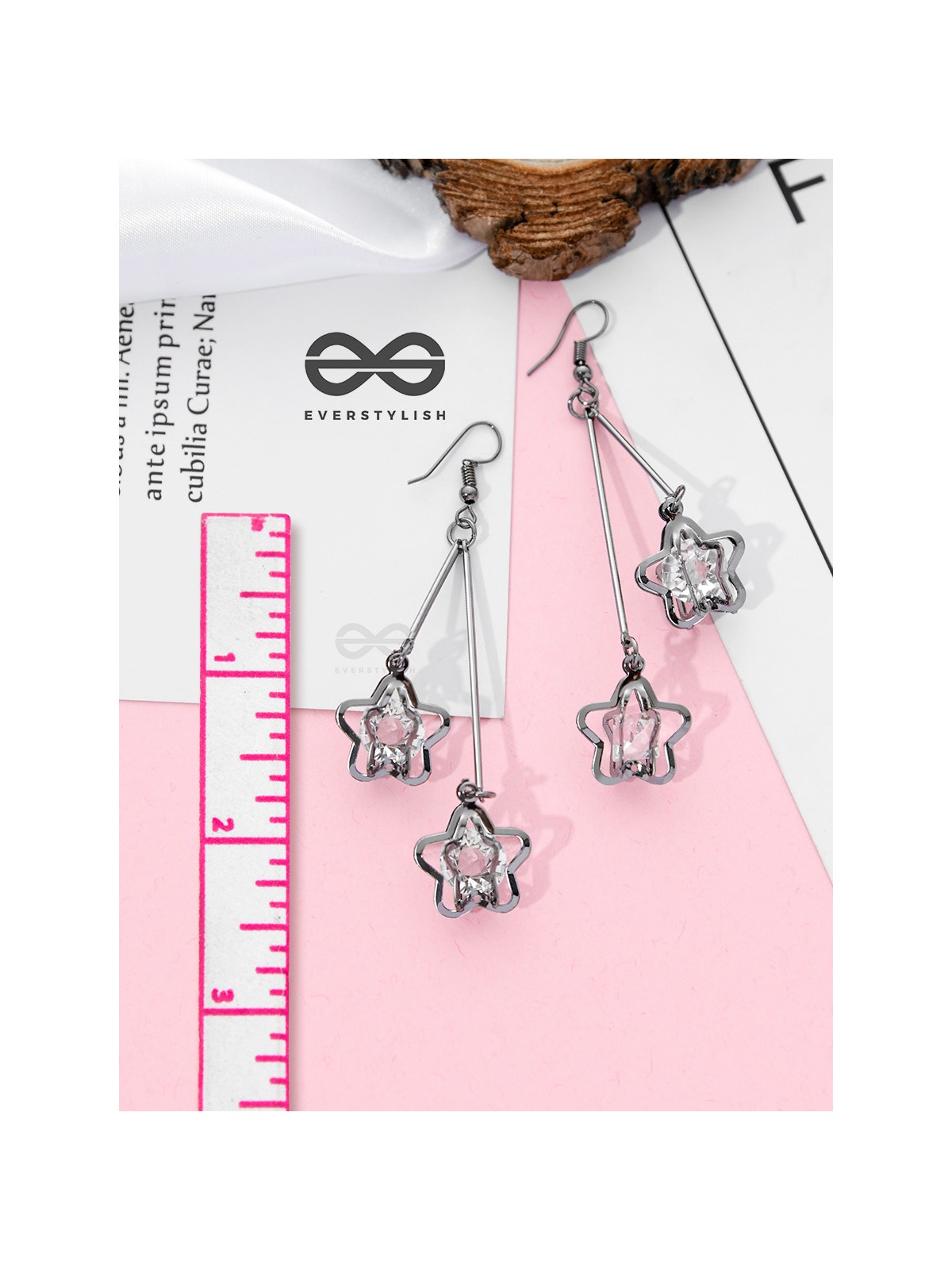 The Double Shimmery Stars (Gun Metal finish)- Casual Dangler Earrings