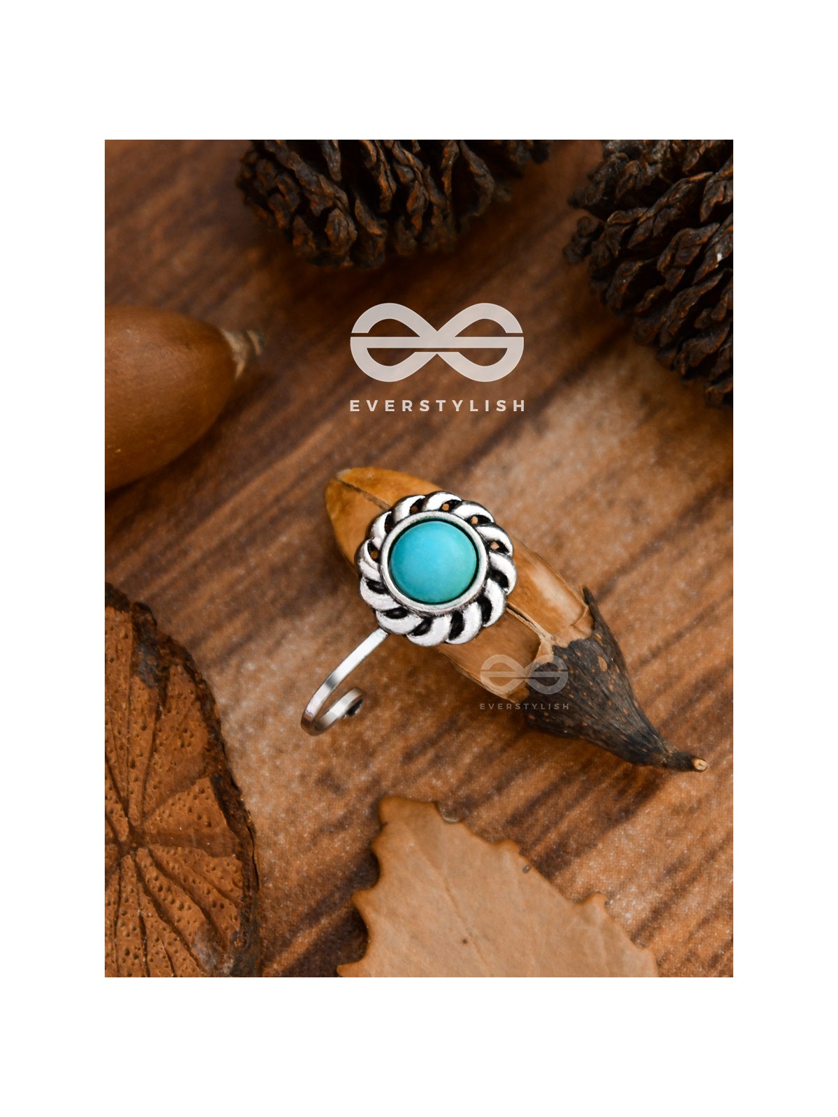 The Spiral Florals - Turquoise Boho Nosering