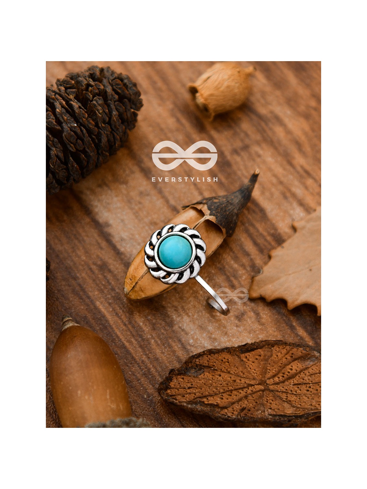 The Spiral Florals - Turquoise Boho Nosering