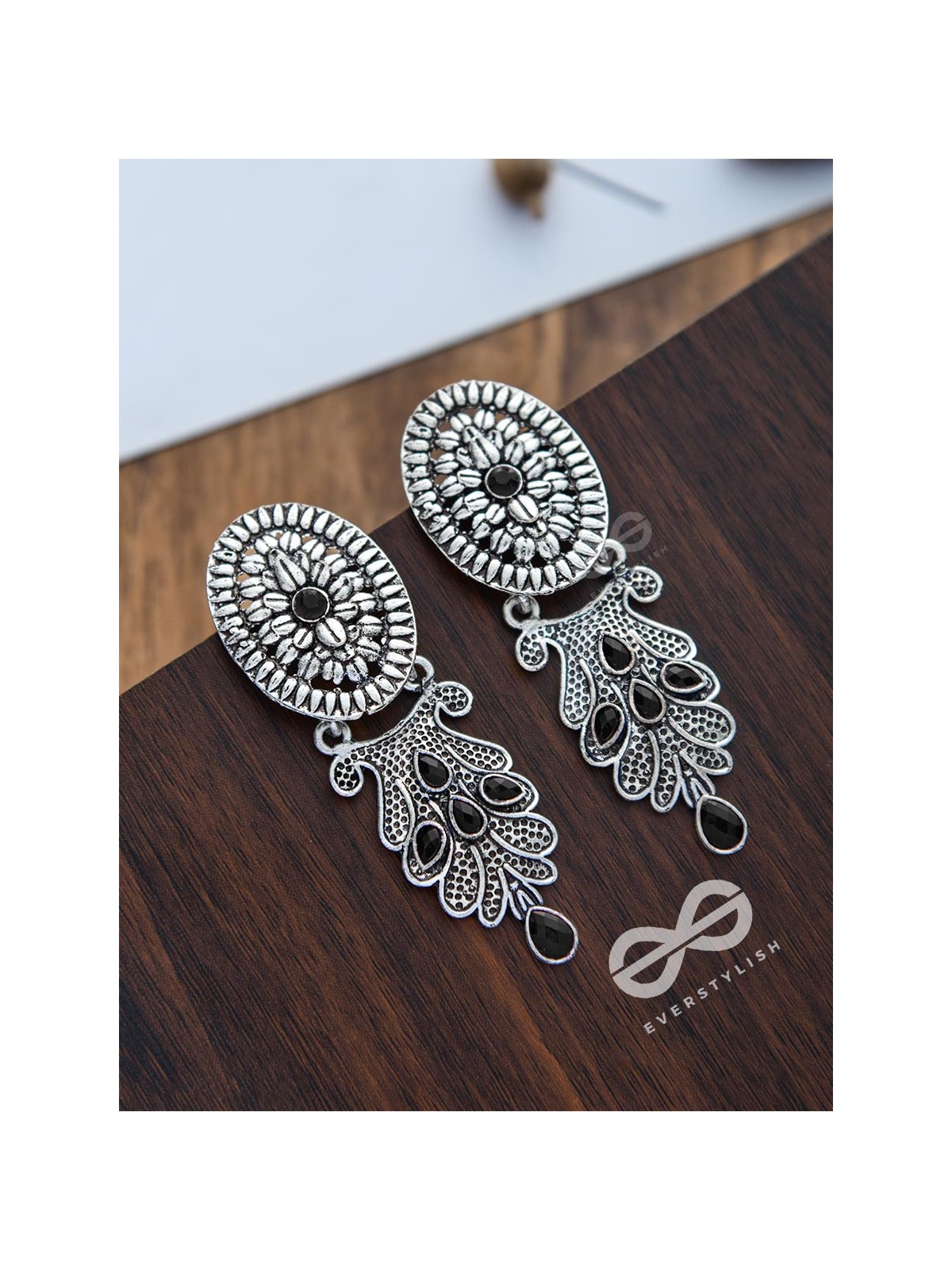 The Delightful Boho Artwork Statement Embellished Earrings (Onyx Black)
