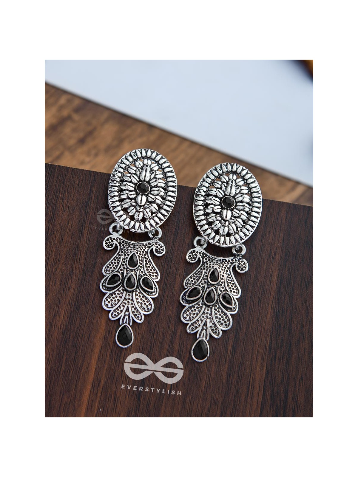 The Delightful Boho Artwork Statement Embellished Earrings (Onyx Black)