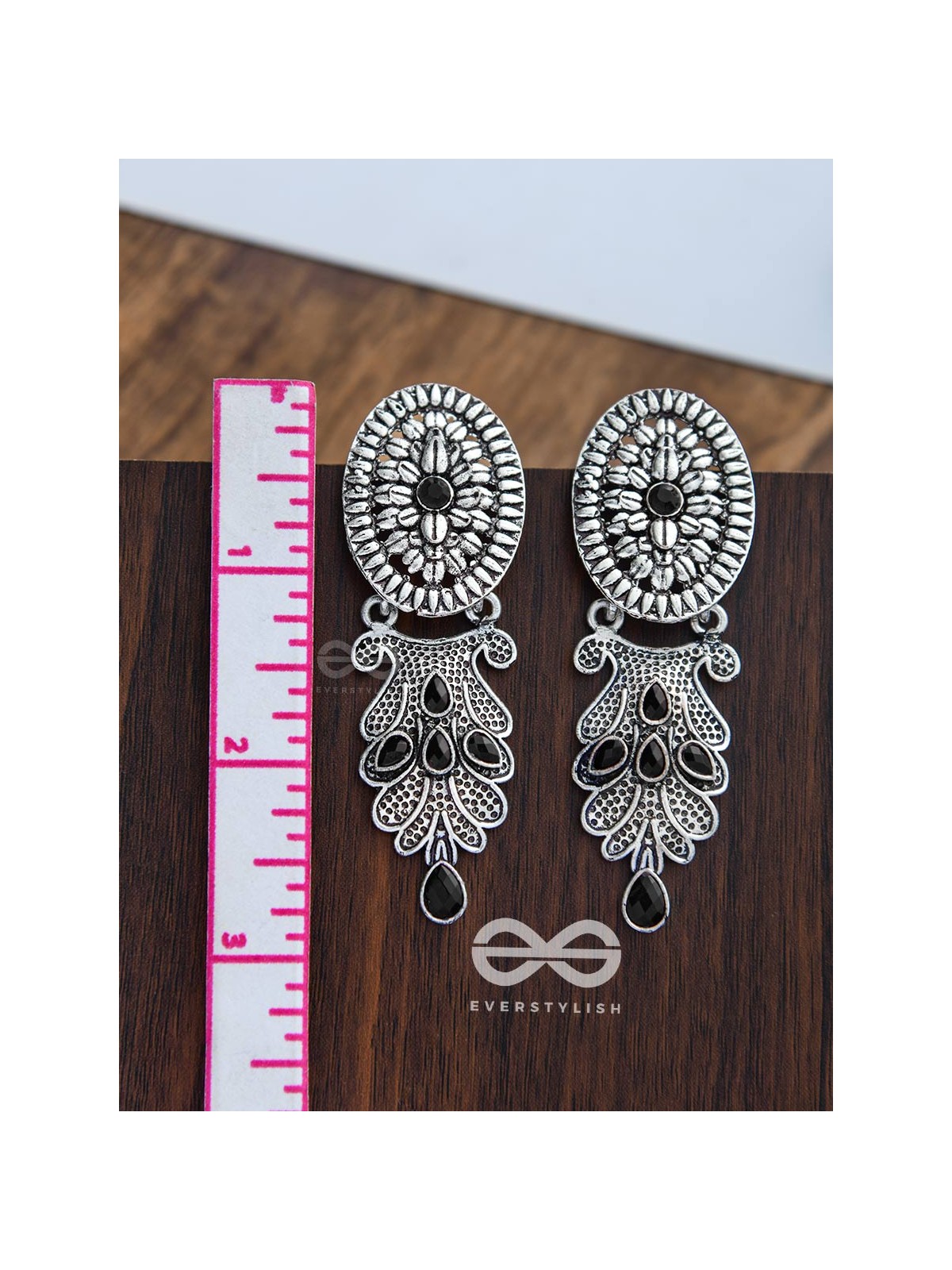 The Delightful Boho Artwork Statement Embellished Earrings (Onyx Black)