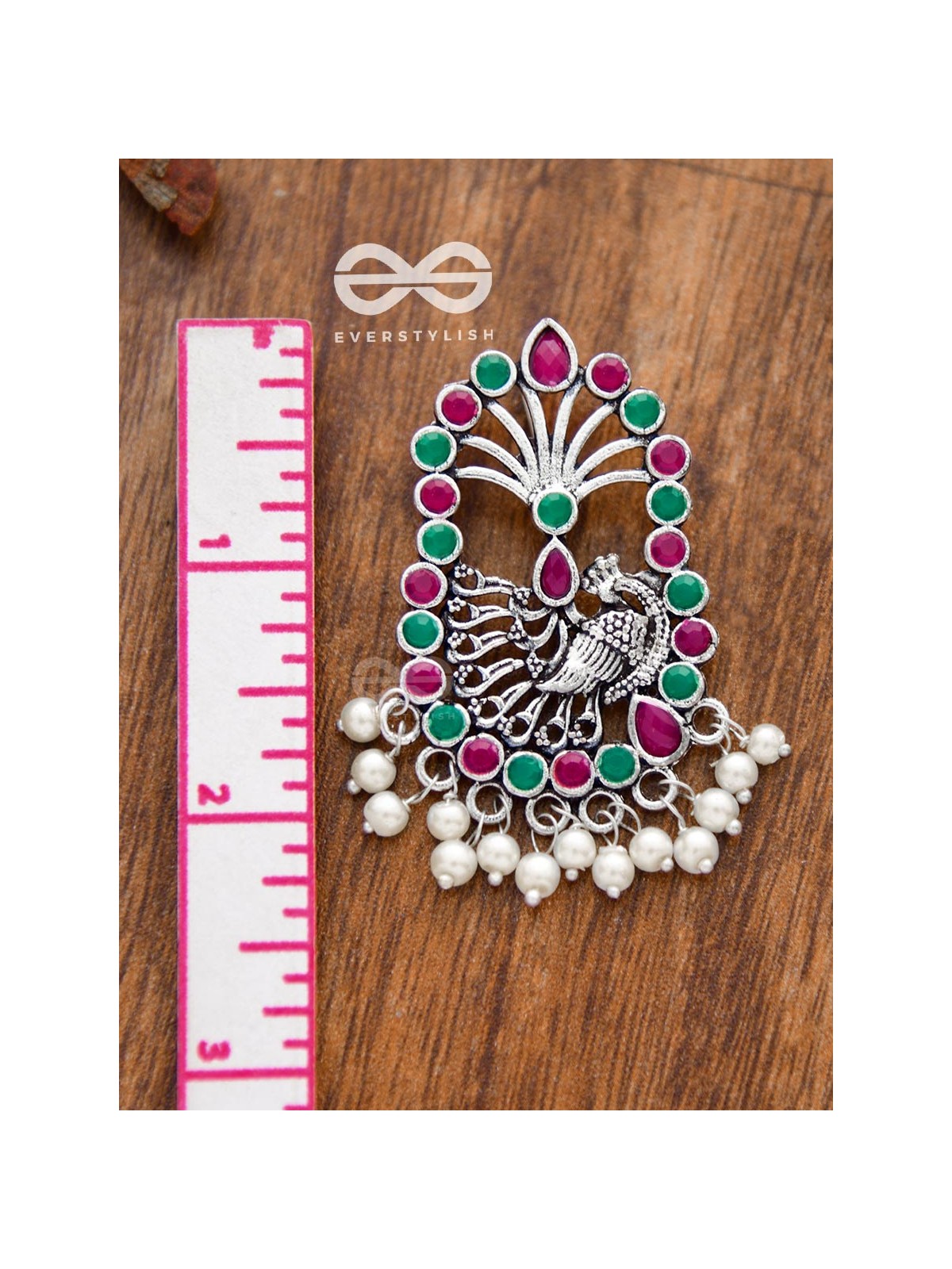 The Delightful Peacock artwork (Ruby-Emerald) - Embellished Oxidised Earrings