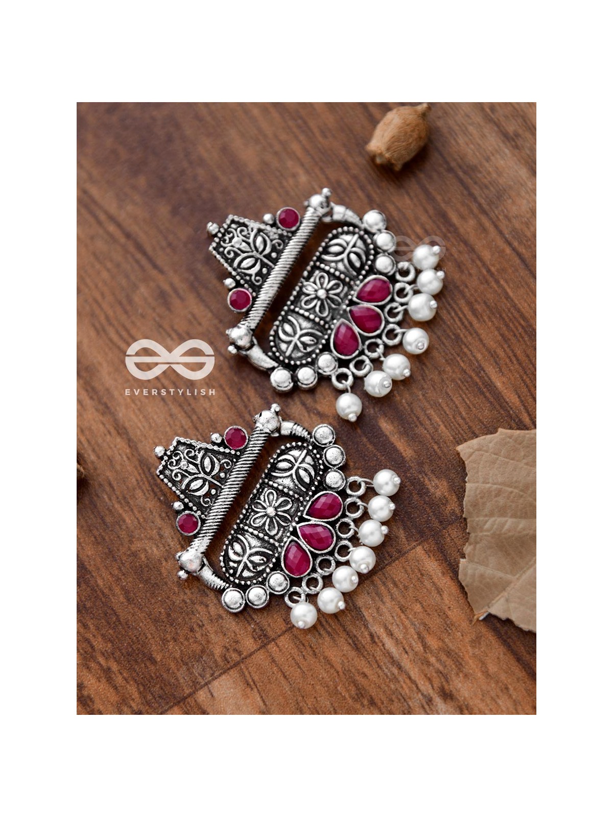 The Boho chic Intricate Embellished statement earrings (Ruby Red)