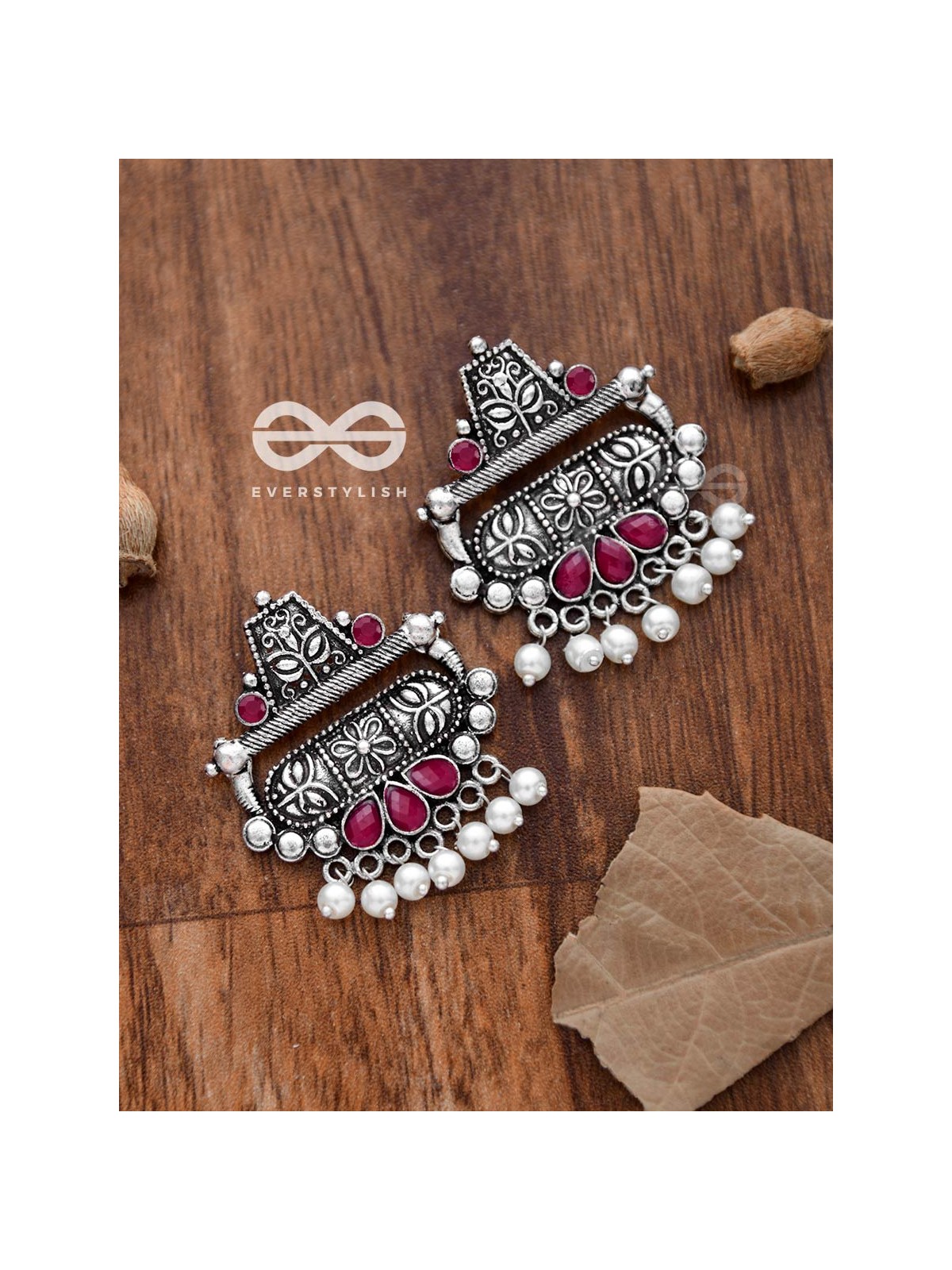 The Boho chic Intricate Embellished statement earrings (Ruby Red)