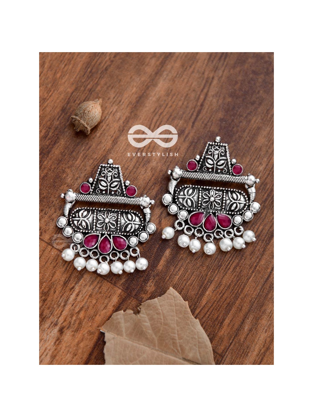 The Boho chic Intricate Embellished statement earrings (Ruby Red)