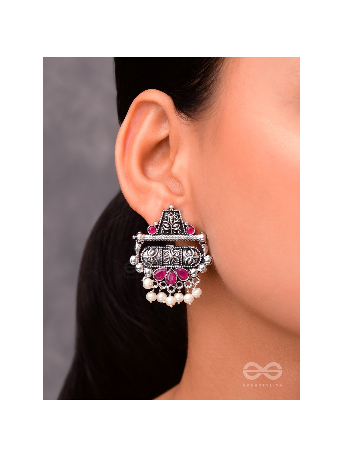 The Boho chic Intricate Embellished statement earrings (Ruby Red)
