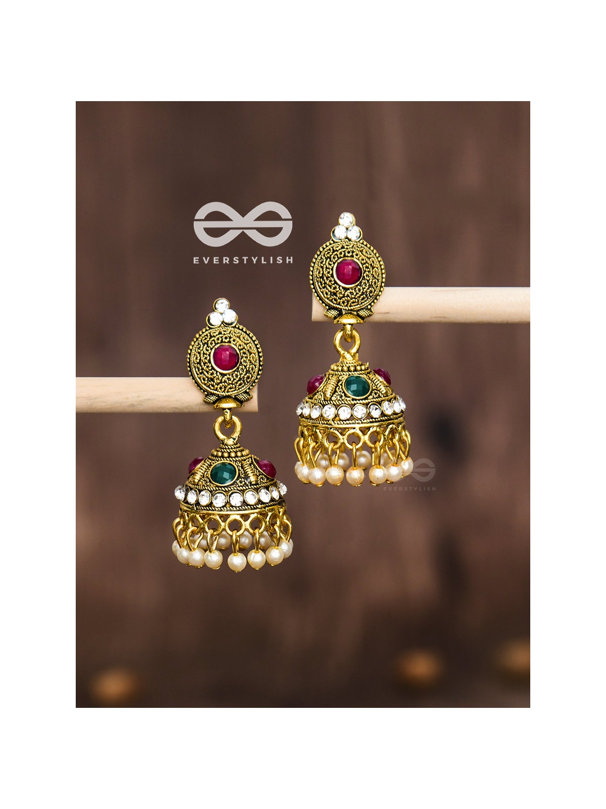 The Golden Intricate Delight - Embellished Oxidised Earrings