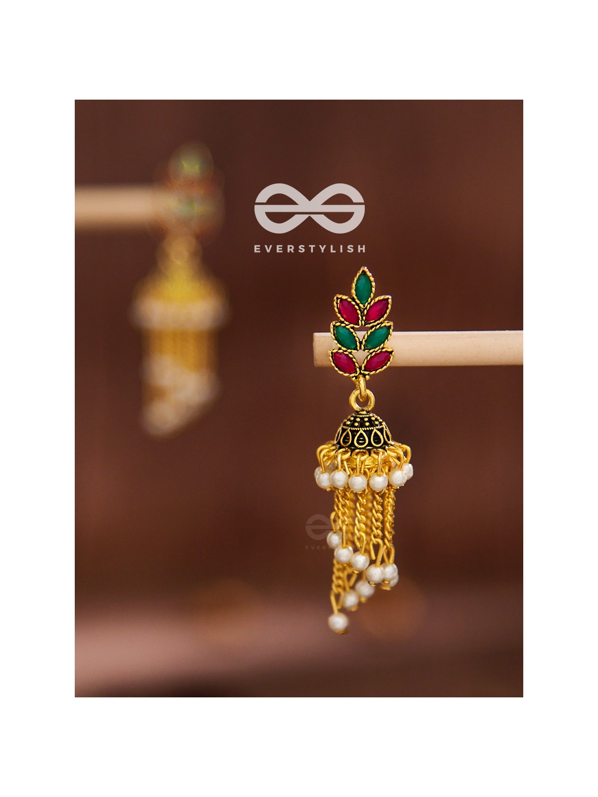 The olive branch pearl embellished headturner jhumkis
