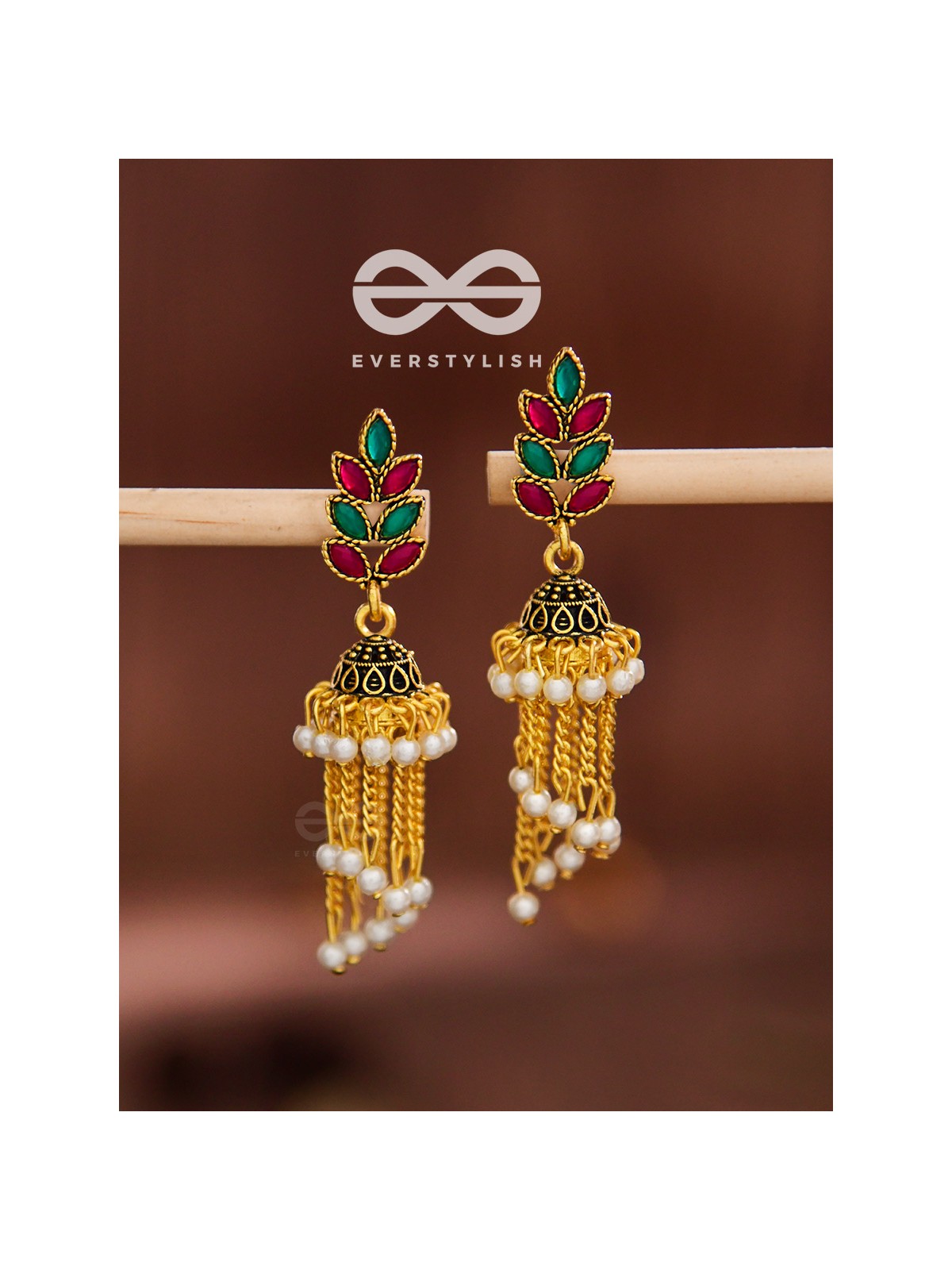 The olive branch pearl embellished headturner jhumkis
