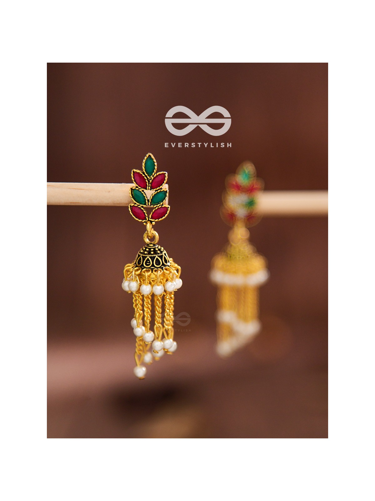 The olive branch pearl embellished headturner jhumkis