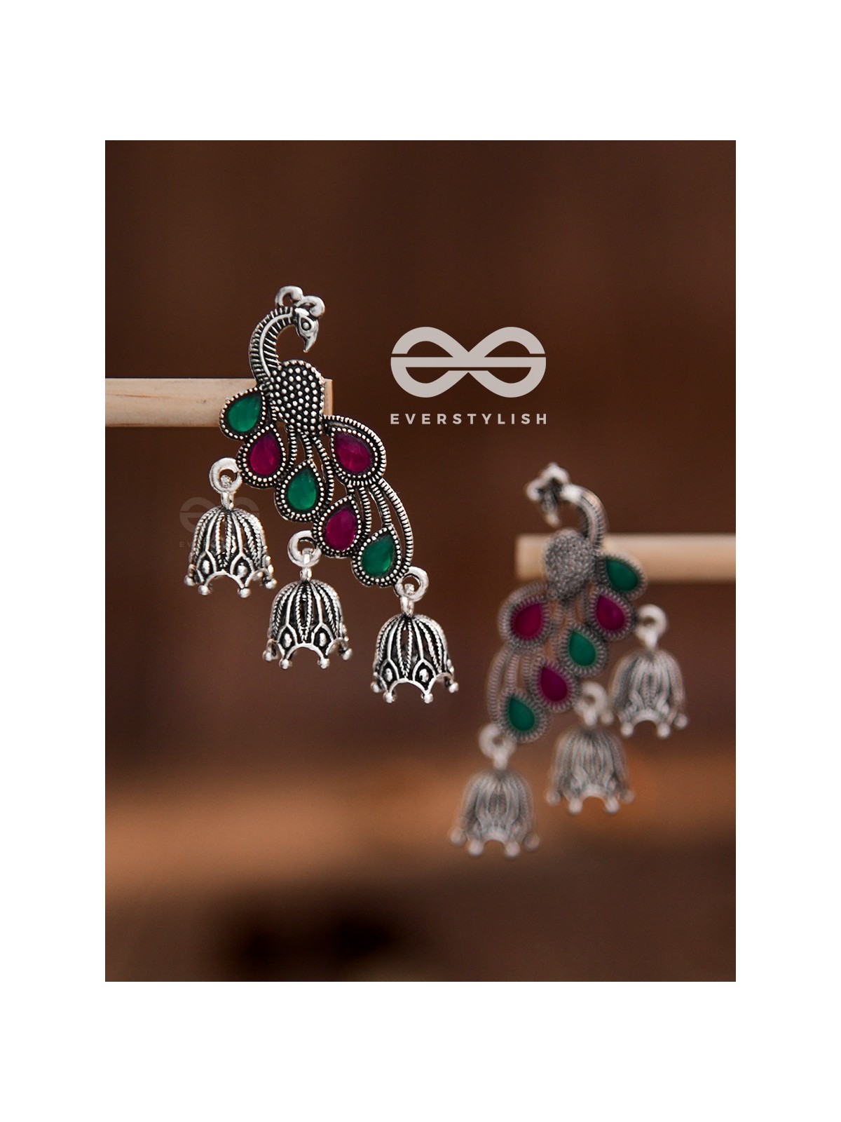 The Embellished Intricate Peacock Triple jhumkis