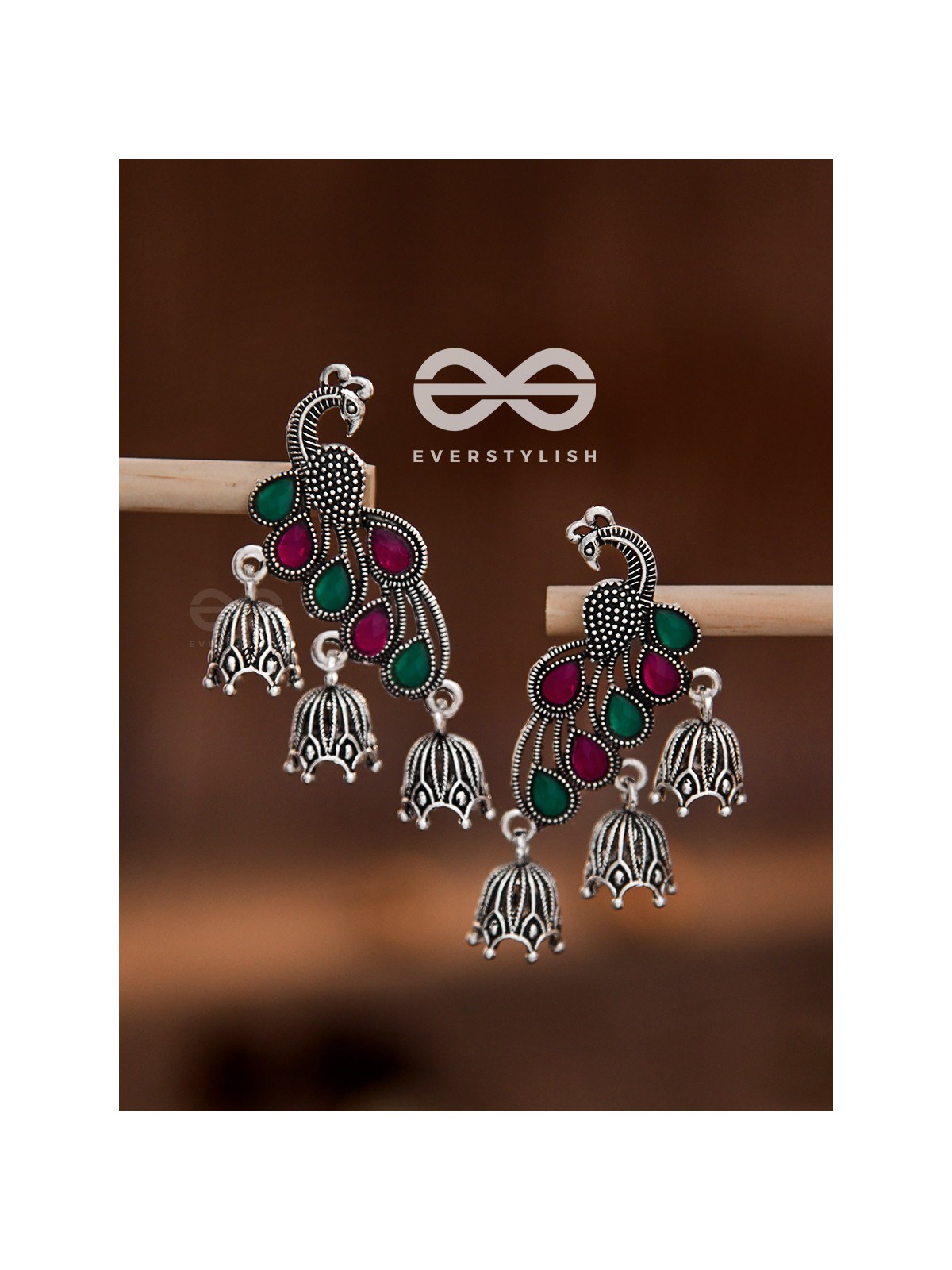 The Embellished Intricate Peacock Triple jhumkis
