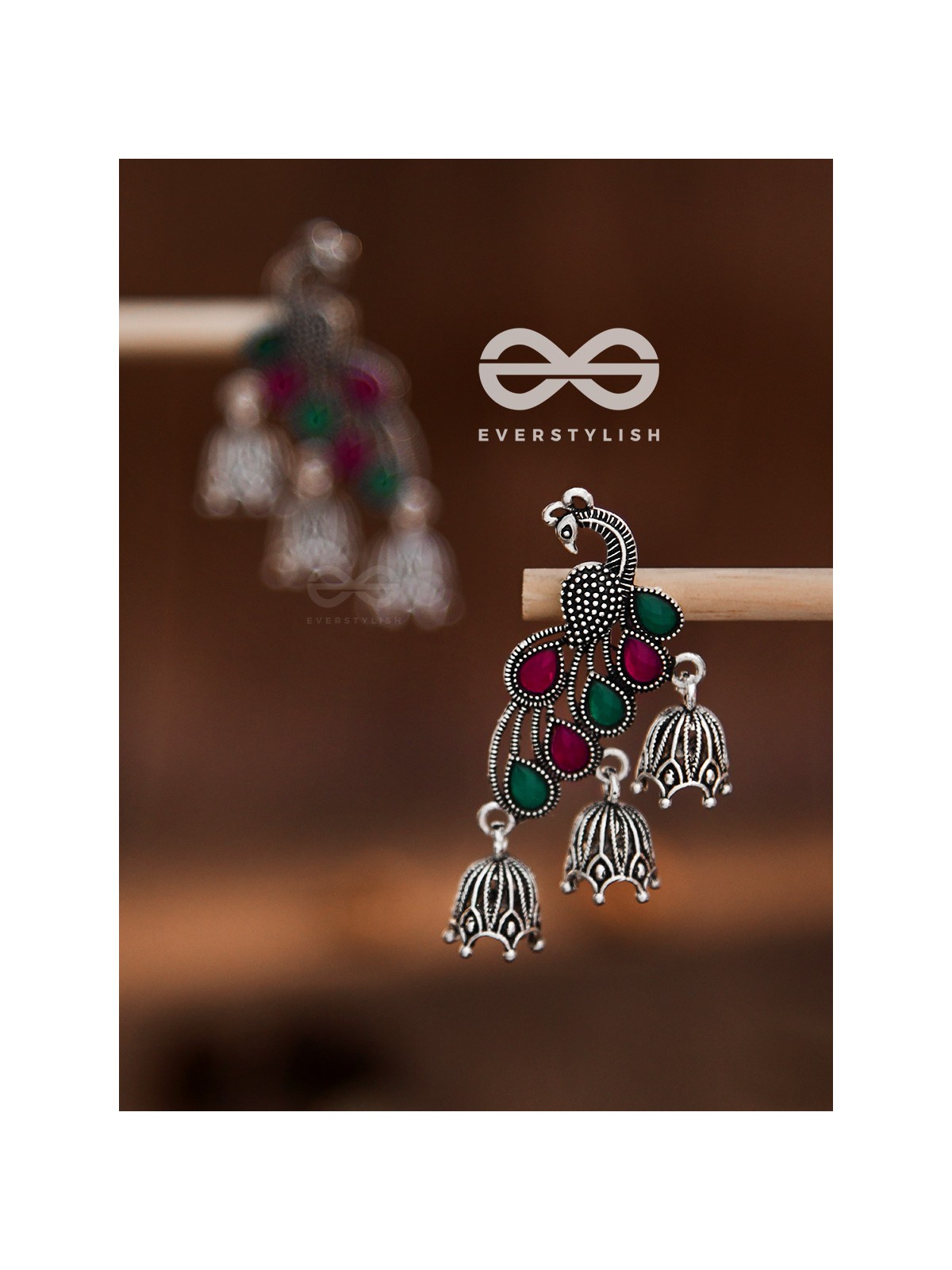 The Embellished Intricate Peacock Triple jhumkis