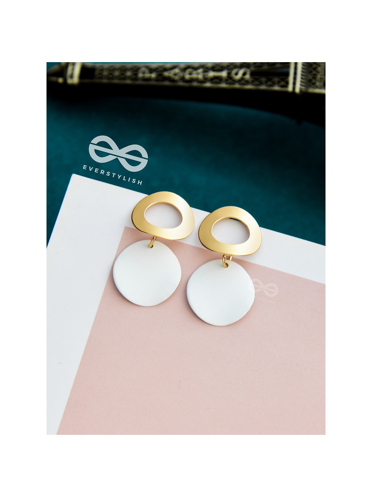 The Geometric Glam Earrings - Golden White