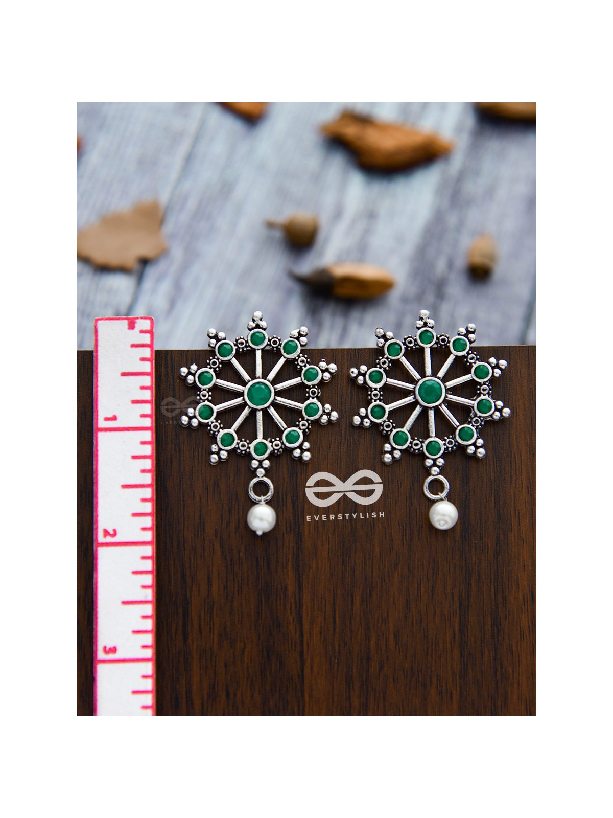 'Steering My Own Ship' - Embellished Oxidised Earrings (Emerald Green)