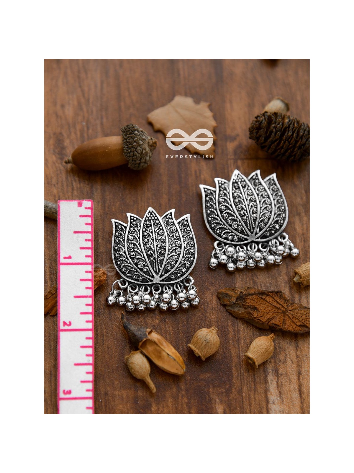 The Intricate Lively Lotus - Oxidised Boho Earrings