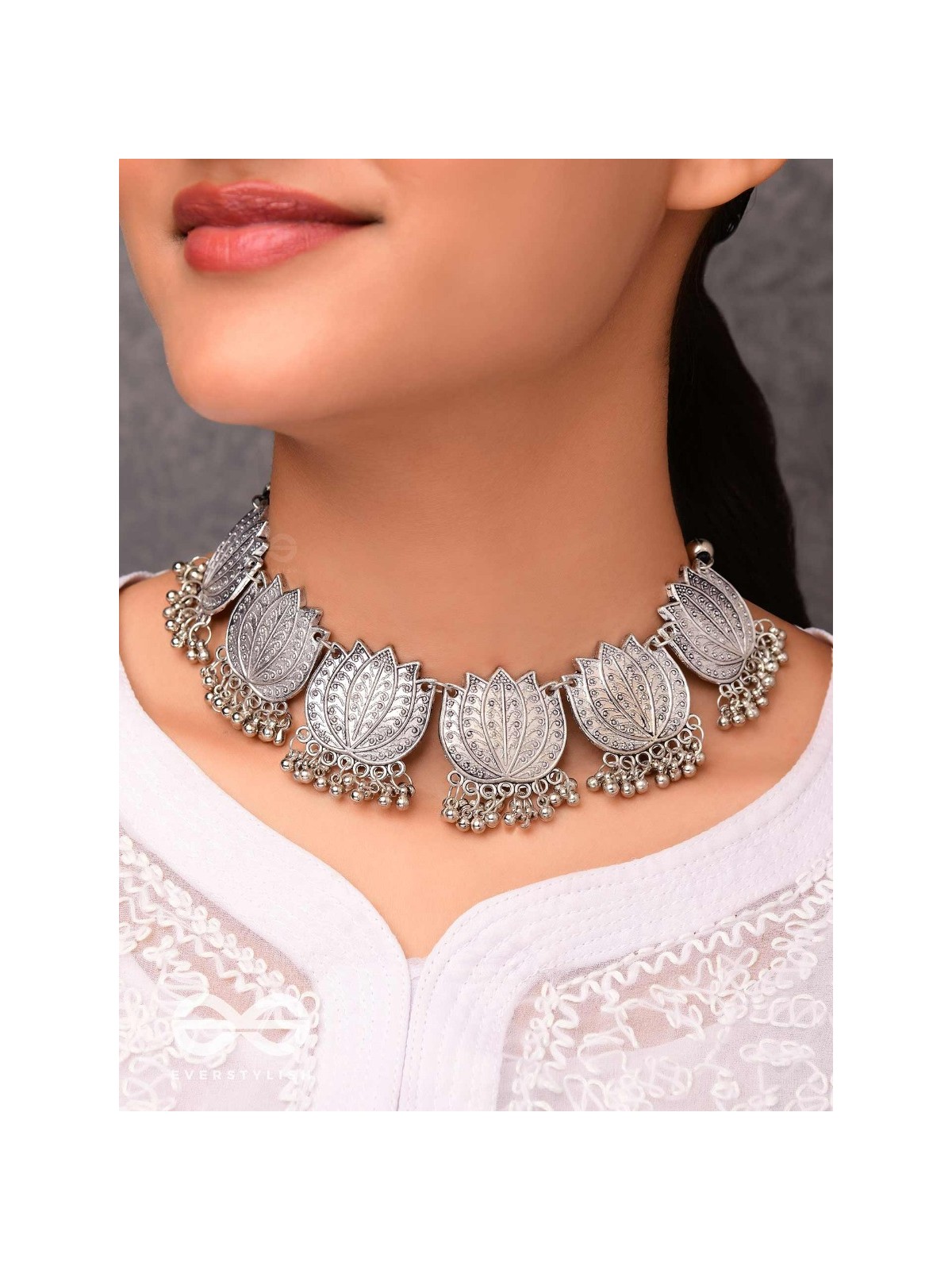 The Statement Lotus Choker - Oxidised Boho Collection