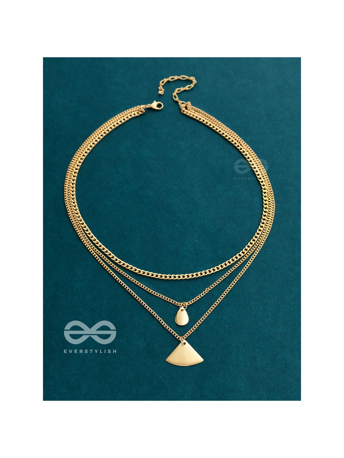The Elegant Curves  - Golden Triple Layered Statement Neckpiece