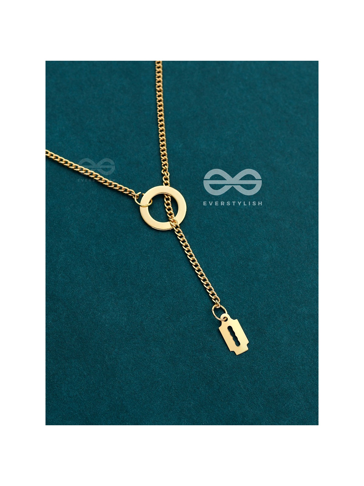 With A Halo And A Razor - Golden Statement Loop Neckpiece With Anti-Tarnish Coating