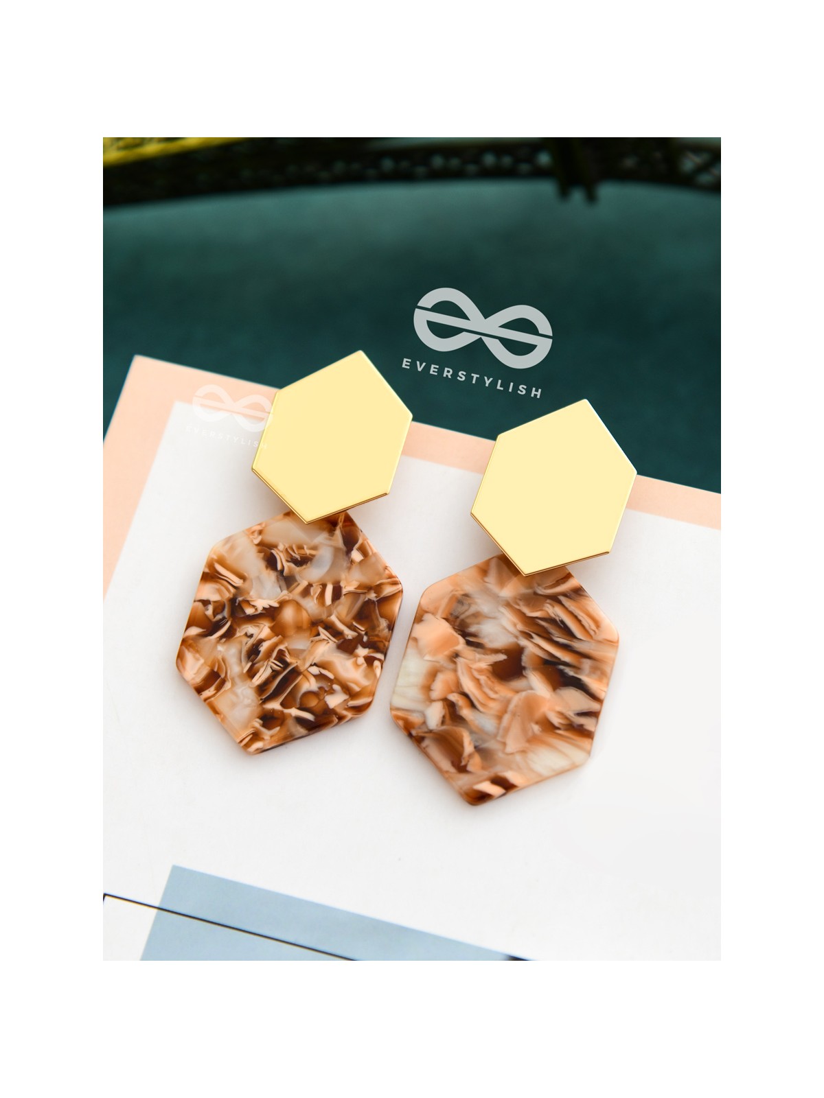 The Hexes of Charm - Golden Acrylic Statement Earrings