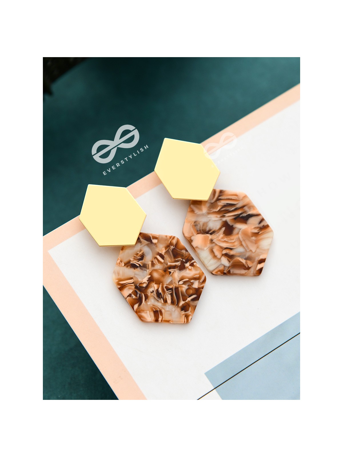 The Hexes of Charm - Golden Acrylic Statement Earrings