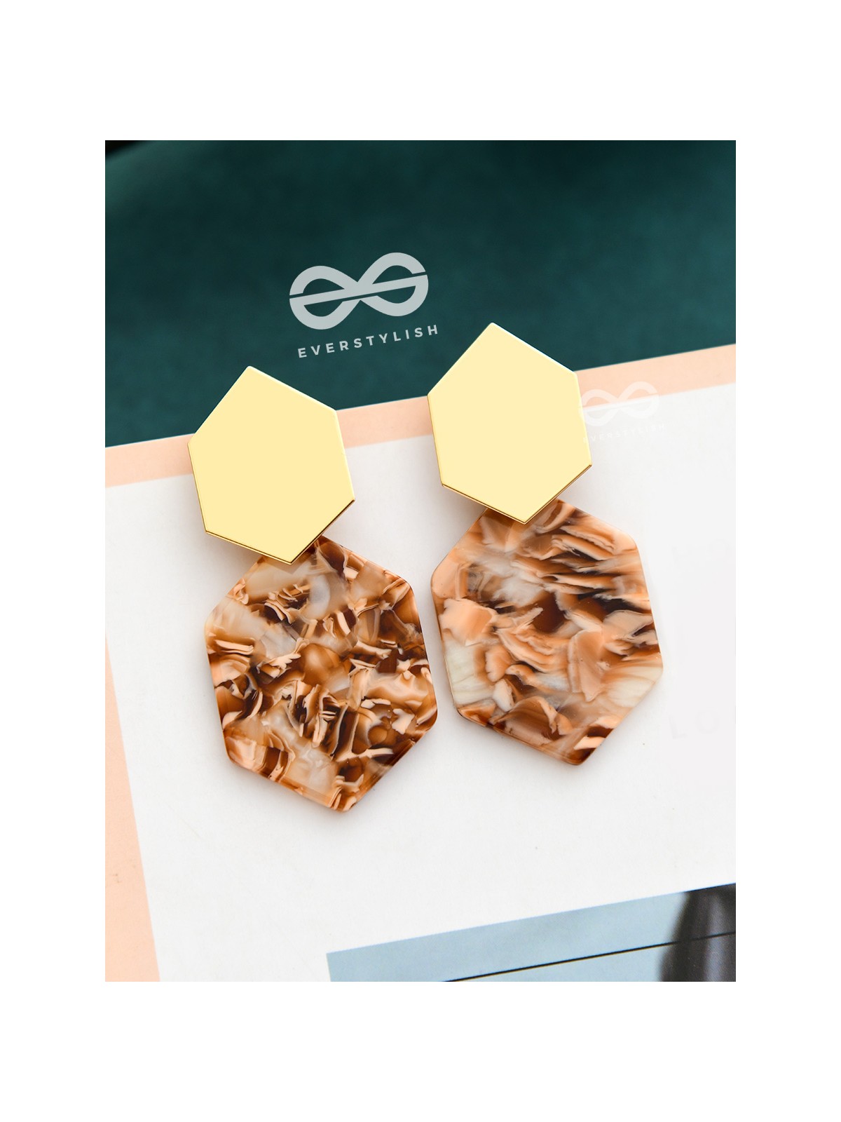 The Hexes of Charm - Golden Acrylic Statement Earrings