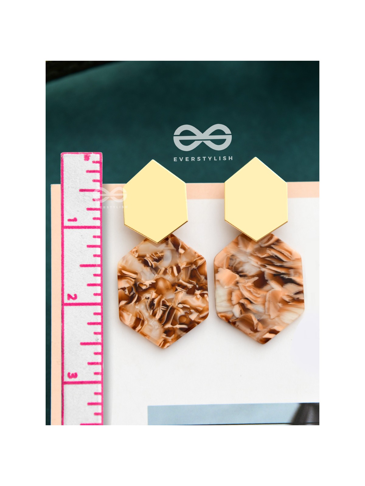 The Hexes of Charm - Golden Acrylic Statement Earrings