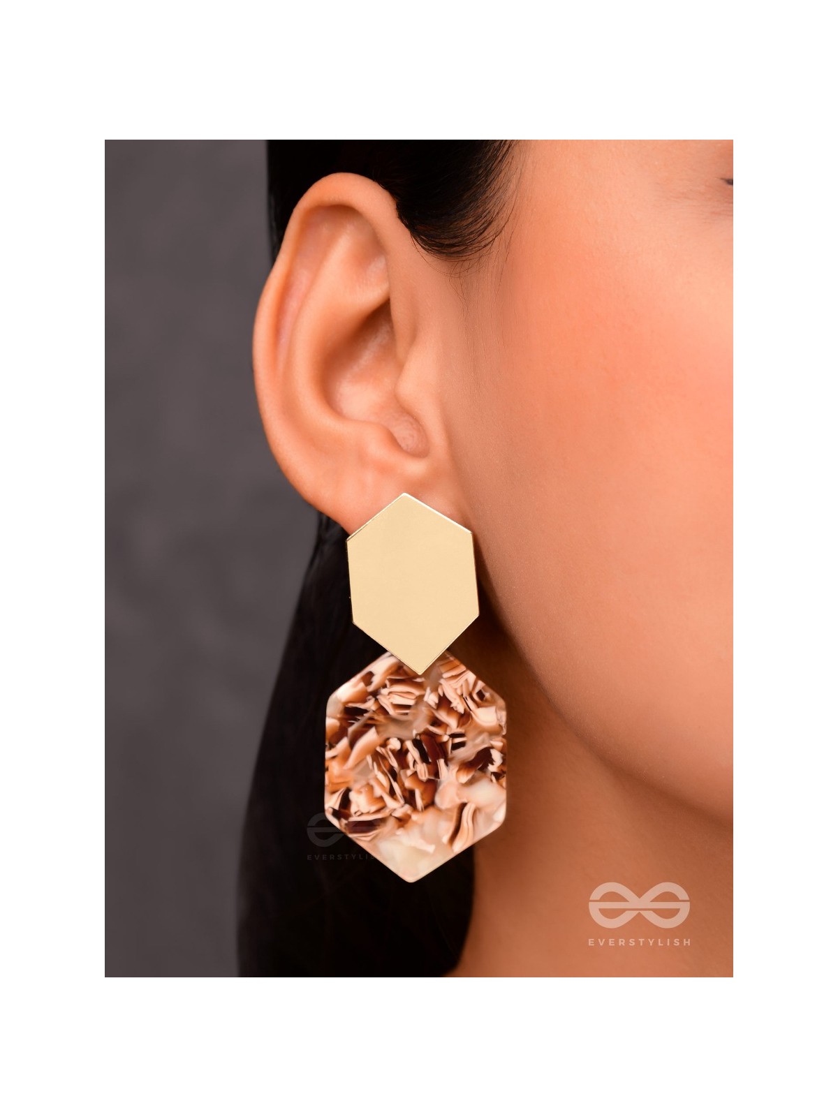 The Hexes of Charm - Golden Acrylic Statement Earrings